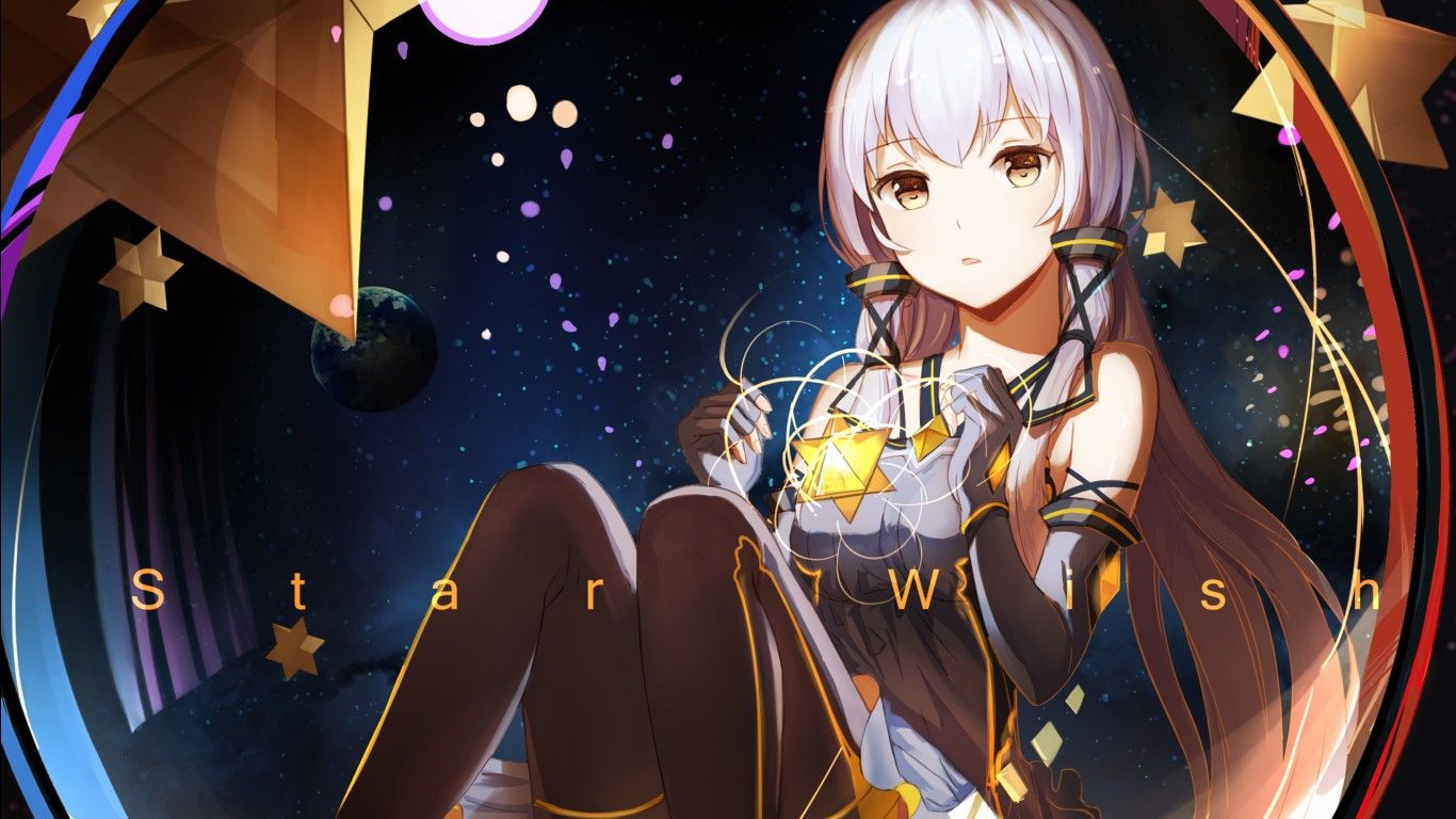 1366x768 Star Wish Anime Girl Wallpaper