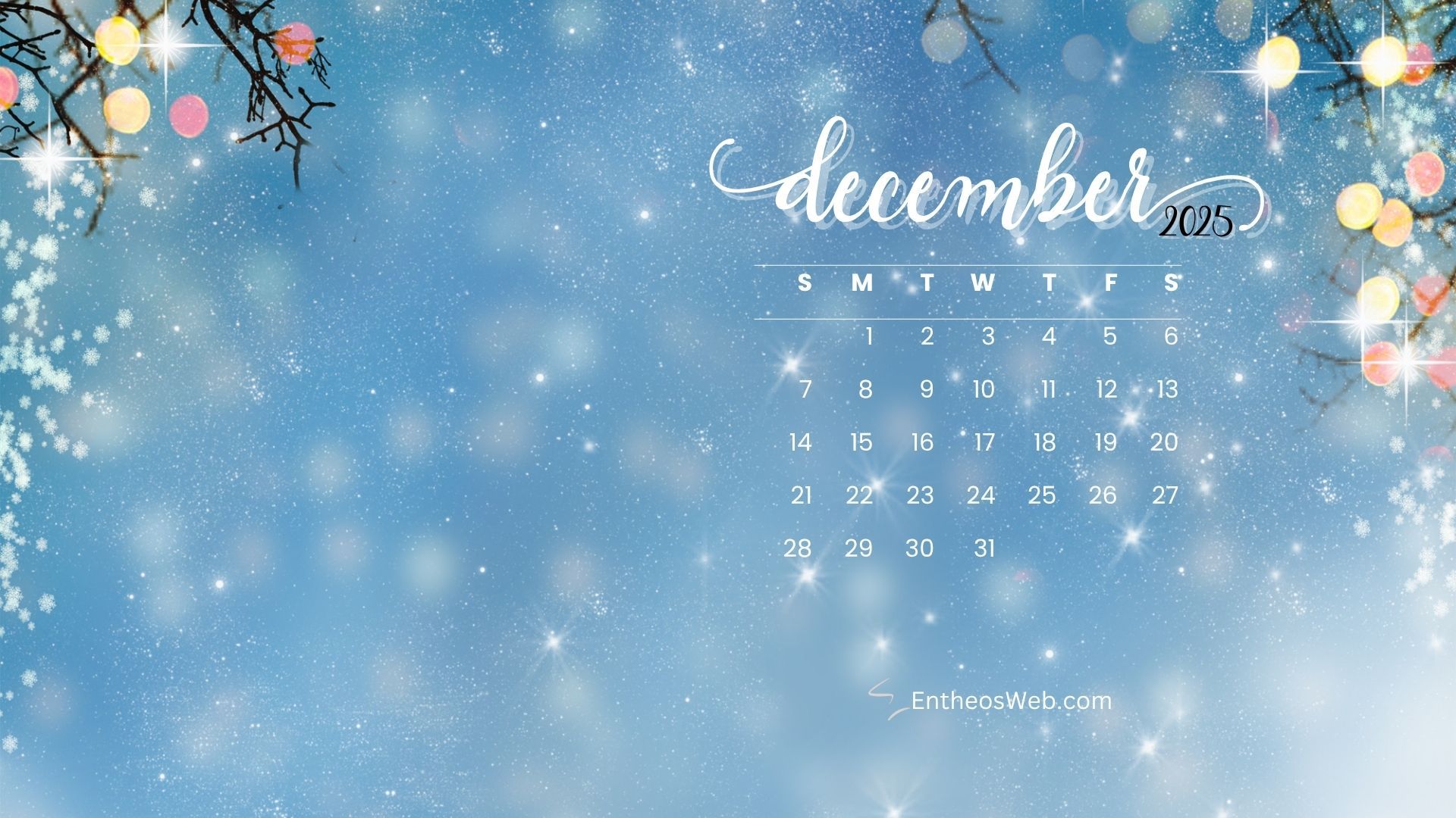 1920x1080 December 2025 Calendar Desktop Wallpaper & Screensaver