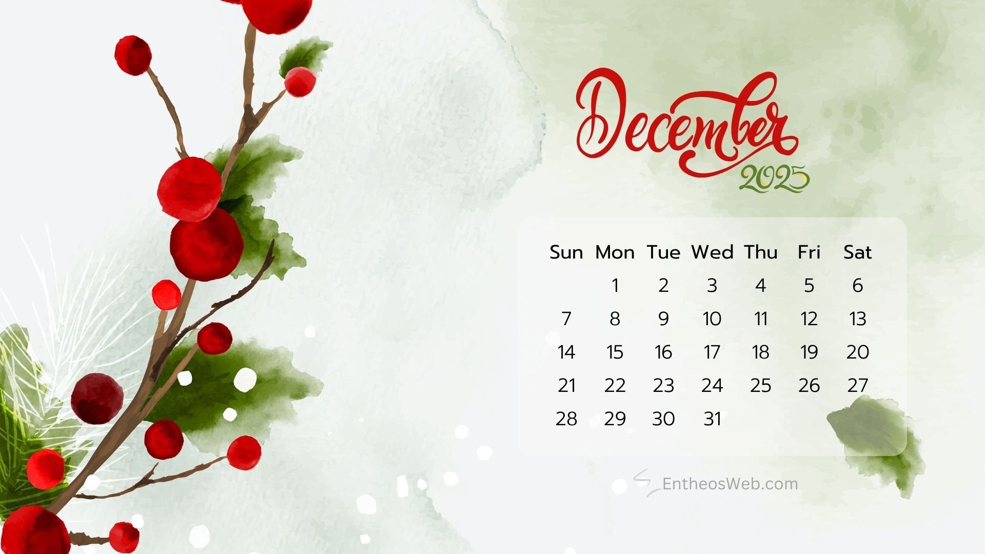 1920x1080 December Calendar Desktop Wallpaper