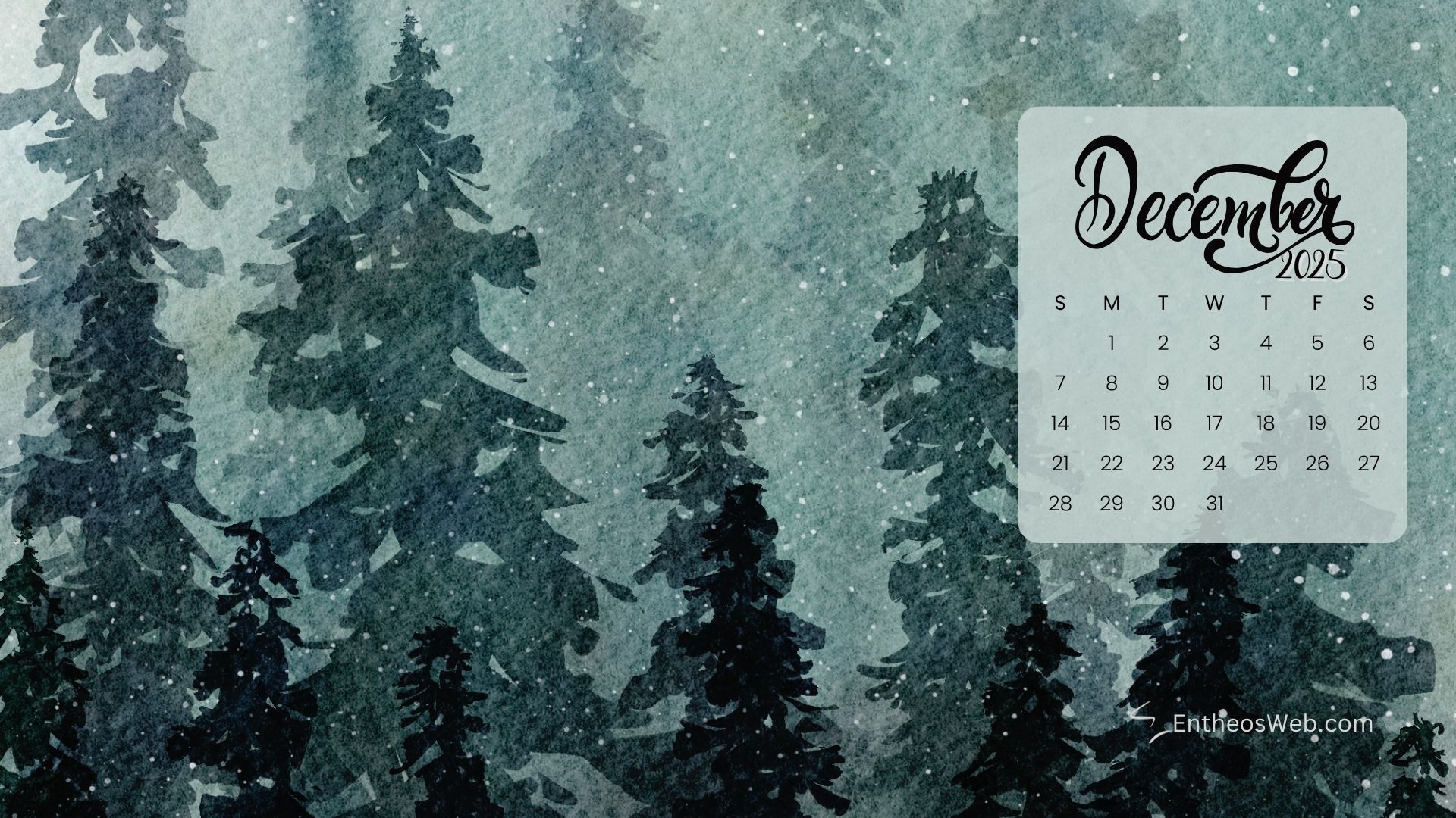 1920x1080 December 2025 Calendar Desktop Wallpaper & Screensaver