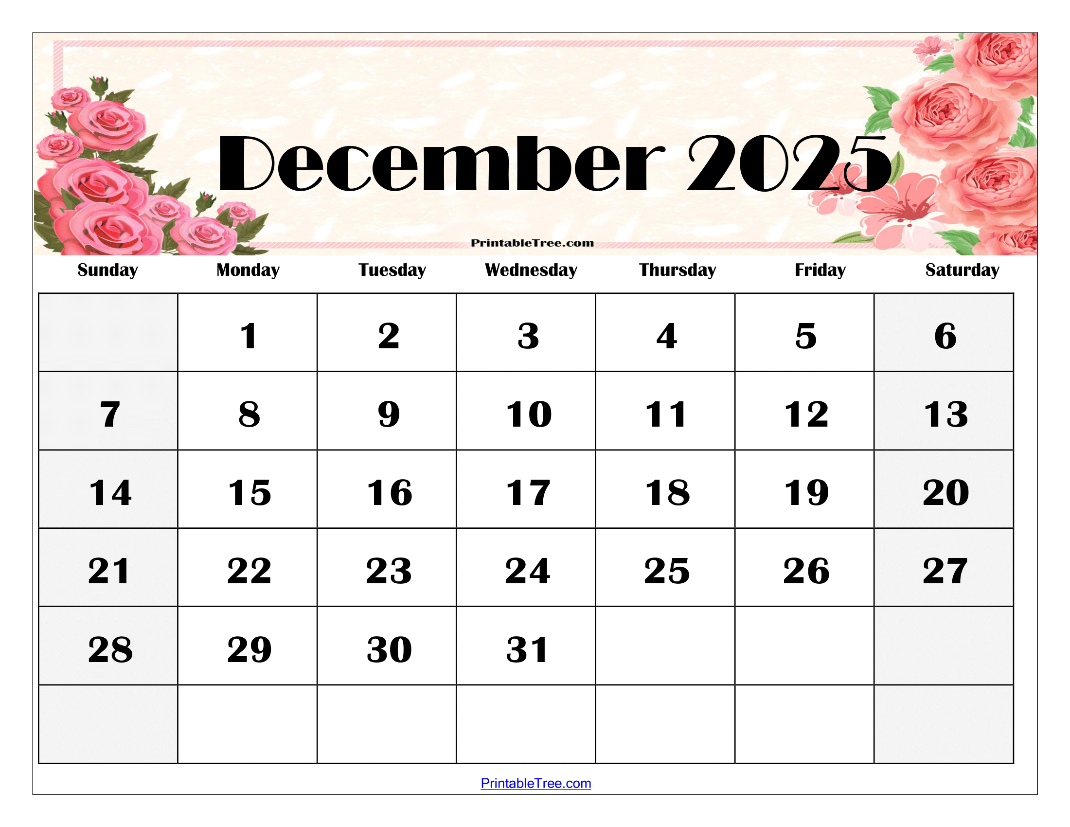 2200x1700 December 2025 Calendar Printable PDF Template with Holidays