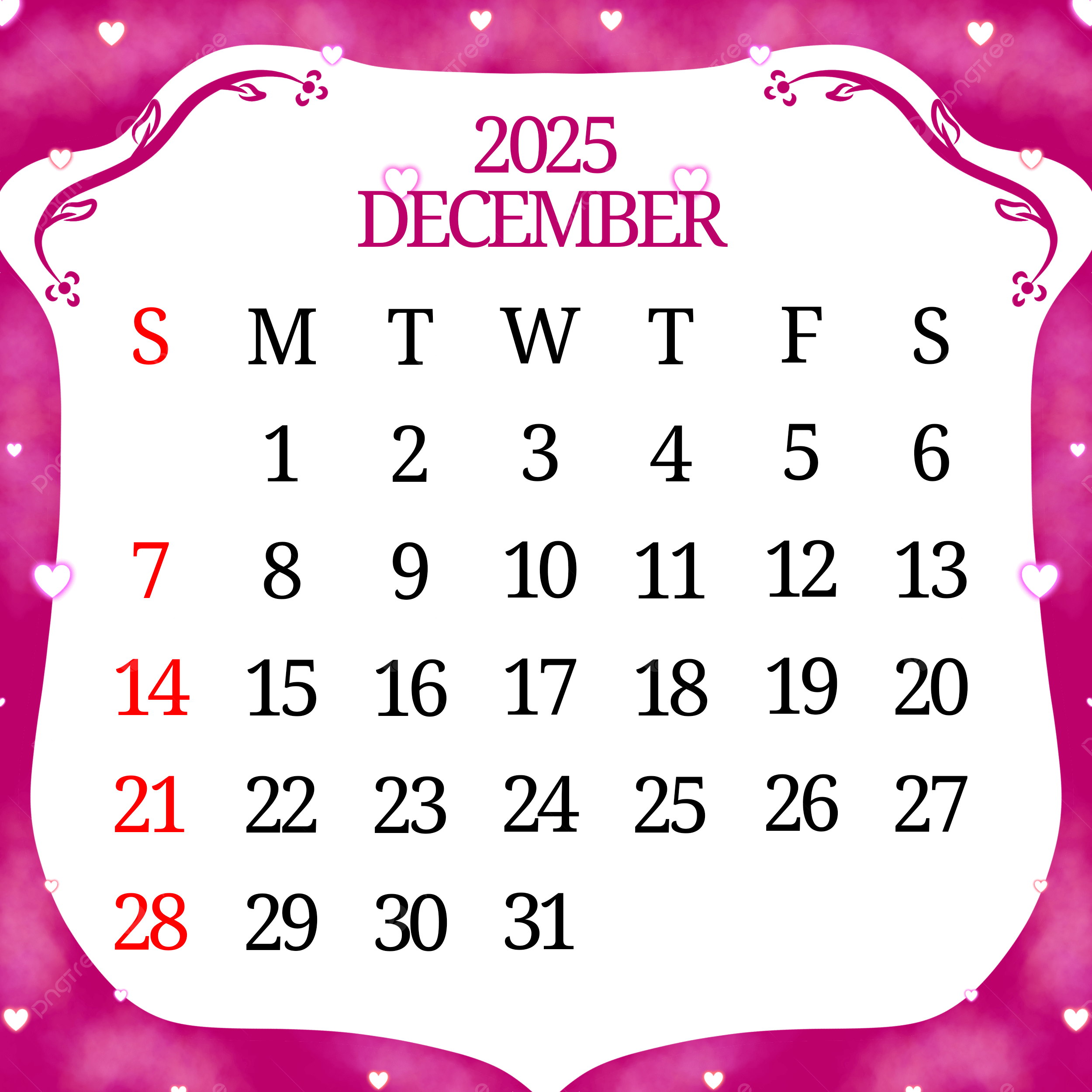 2500x2500 December 2025 Calendar With Aesthetic White Magenta Frame Illustration Template Download on Pngtree