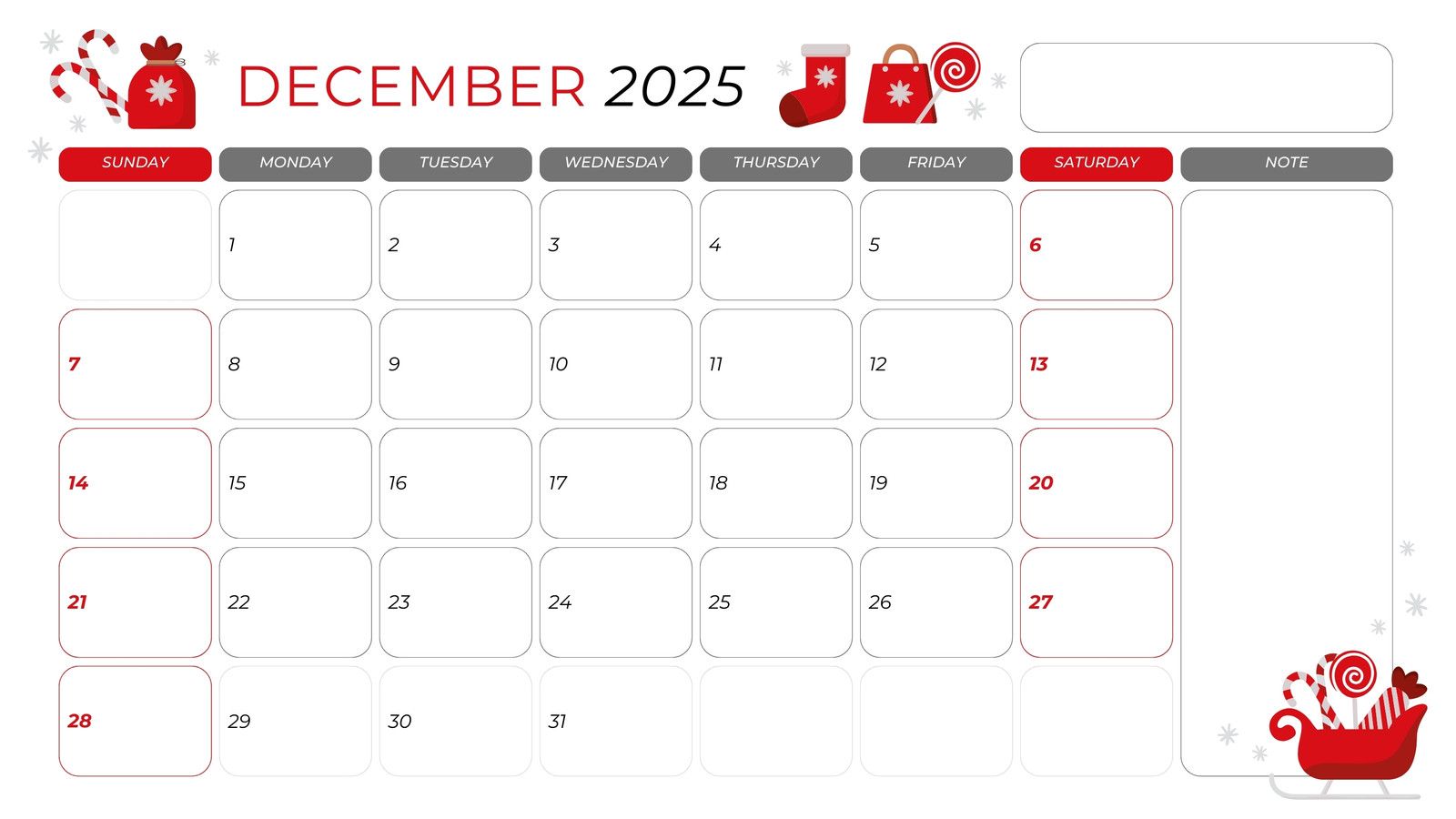 1600x900 Free, printable December 2025 calendar templates