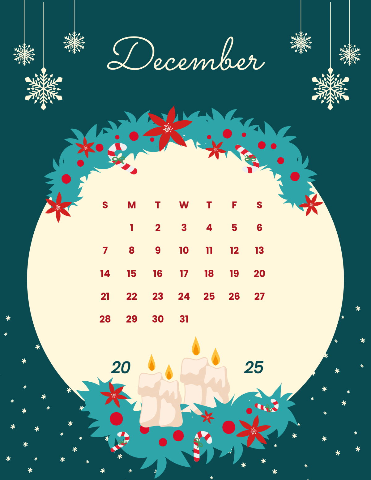 1200x1552 Free Circular December 2025 Background Calendar Template to Edit Online