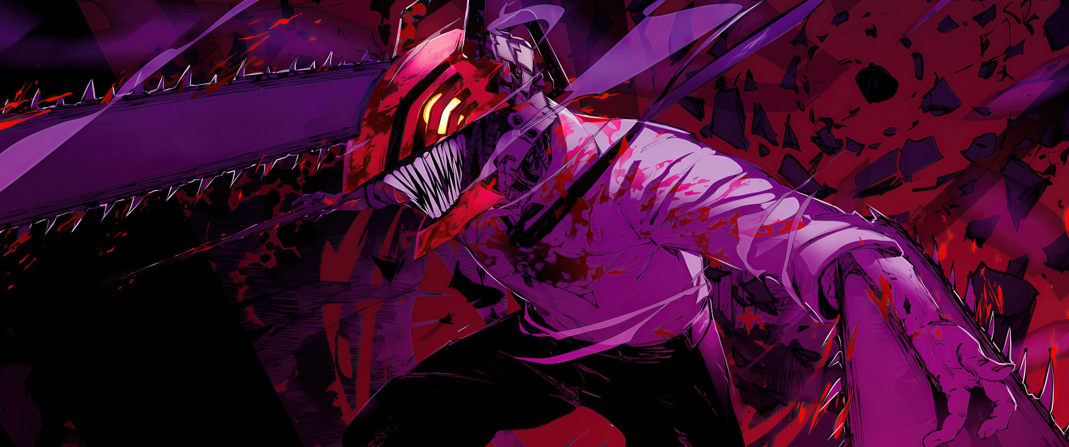 3440x1440 Denji Wallpaper 4K, Artwork, Chainsaw Man, Purple