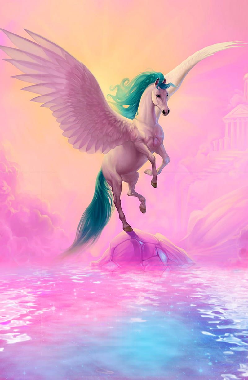 800x1225 Pegasus, fantasy, magic, pink, pretty, rainbow, unicorn, wings, HD phone wallpaper