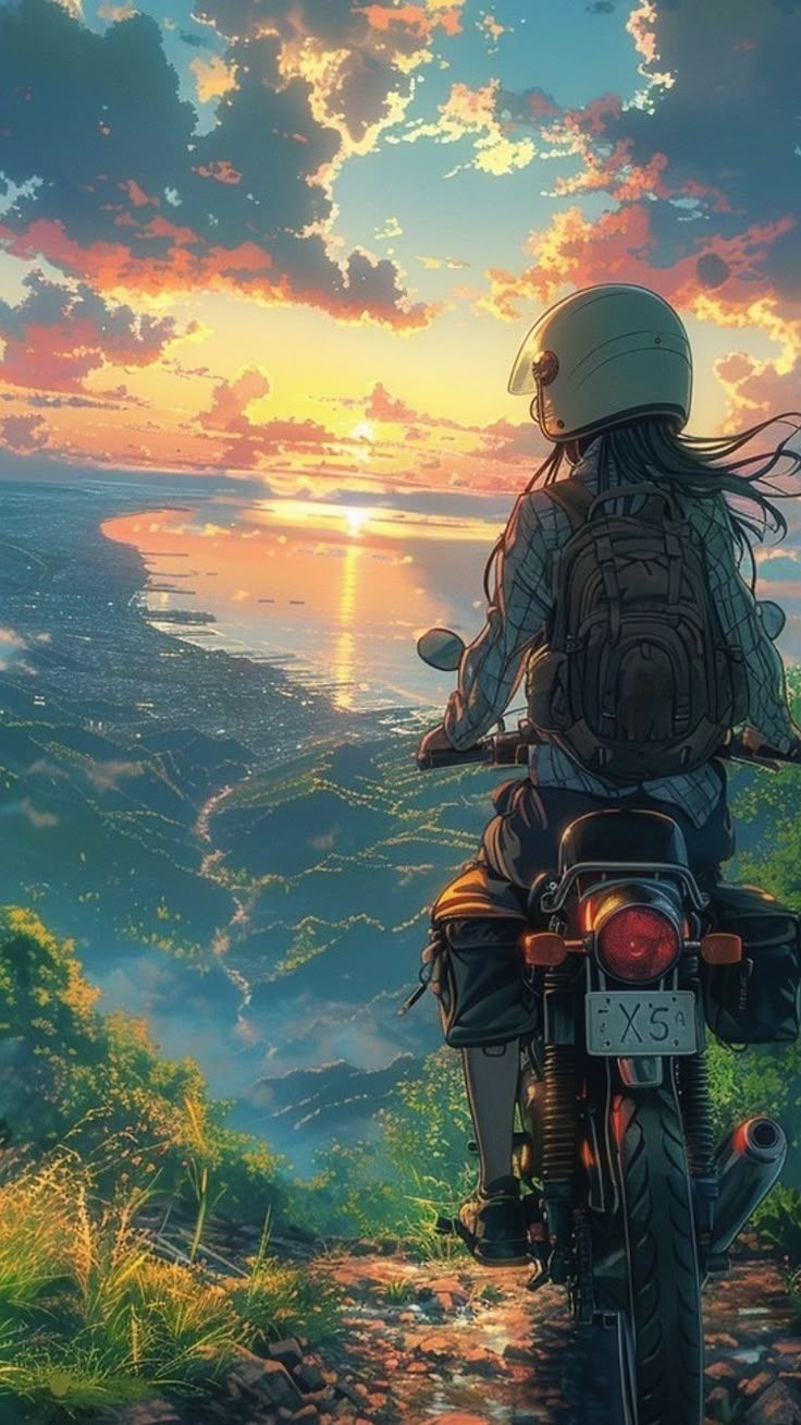 736x1308 Wallpaper girl, motorcycle, mountains, lake, reflection, landscape, AI 4K by ♤CRISTIAN♧¿. Download wallpaper girl, motorcycle, mountains, lake, reflection, landscape for free