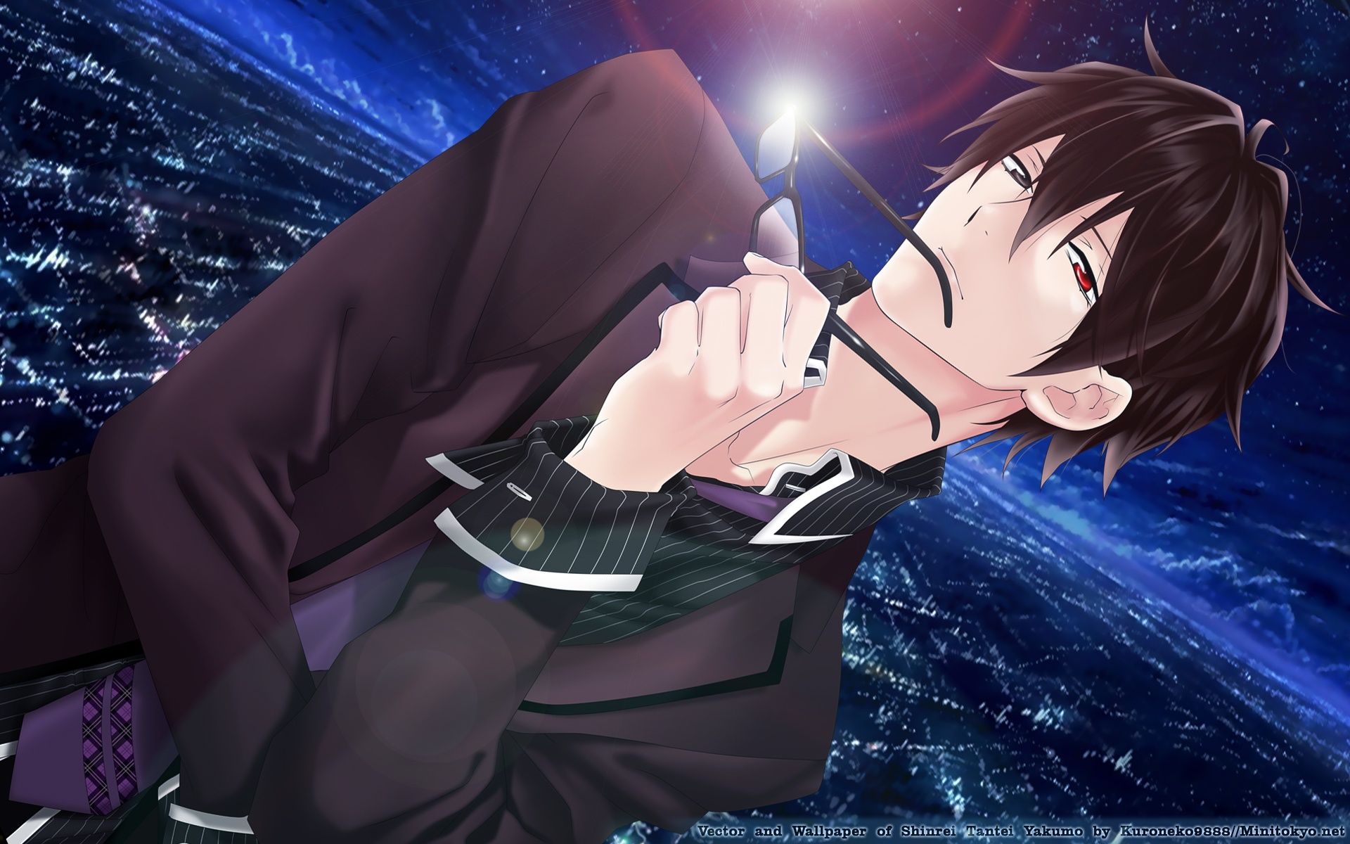 1920x1200 Wallpaper the sky, night, the city, anime, glasses, tie, shirt, guy for mobile and desktop, section аниме, resolution 1920x1200