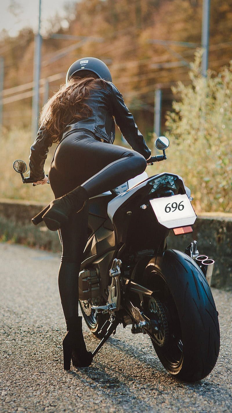800x1422 Lets have a ride, back, bike, black, boots, girl, leather, motor, motorcycle, HD phone wallpaper