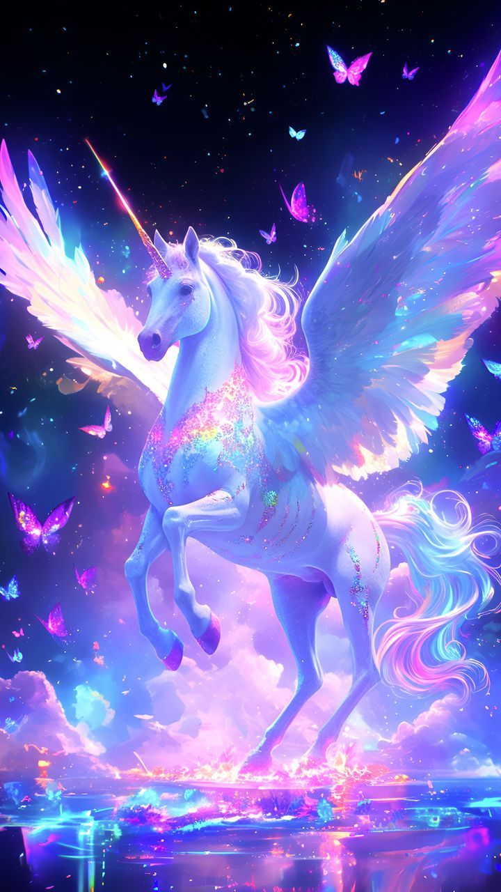 720x1280 free 4K wallpaper unicorn, pegasus, horse, magic, butterflies, glitter, art, ai by ???ℯℯ? ℳℴ?ℯ??? ?
