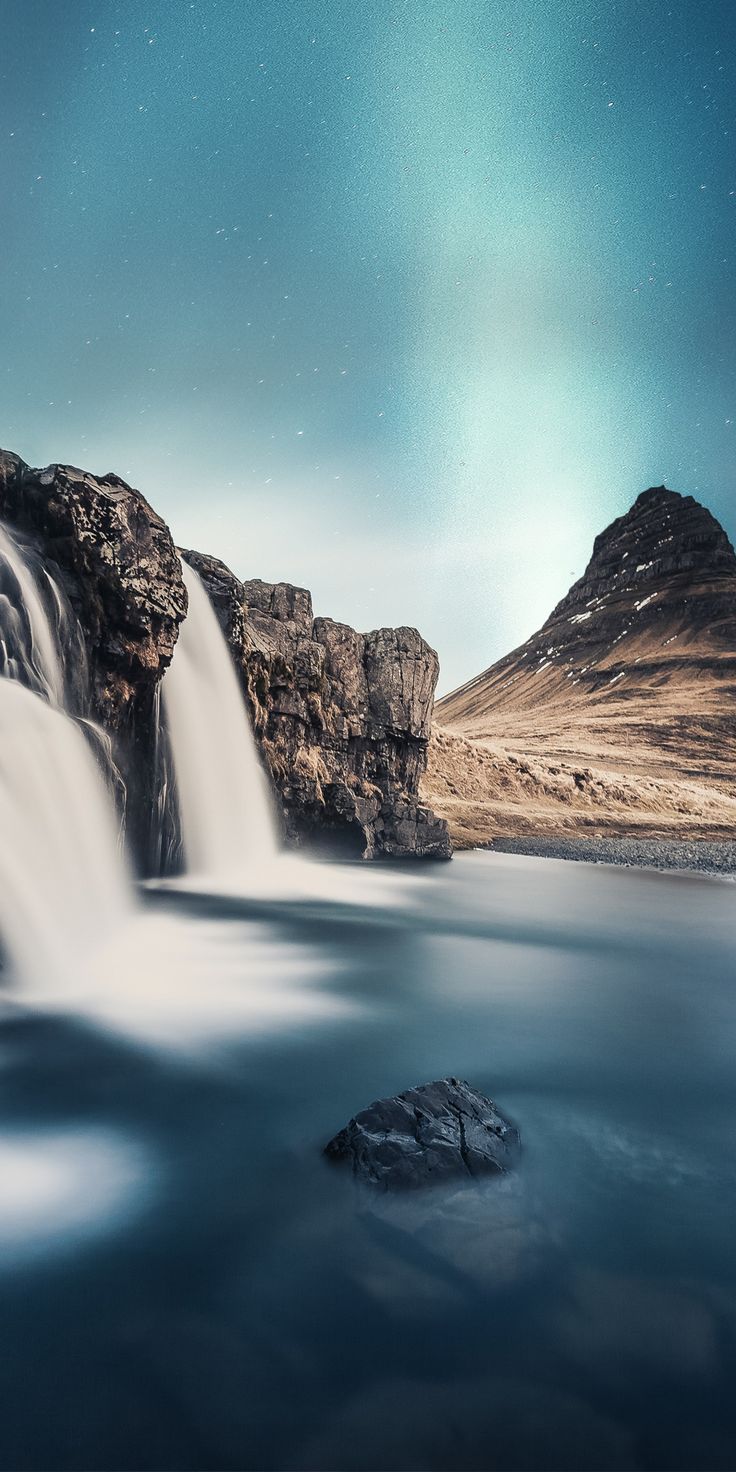 736x1472 Waterfall, mountain, river, daylight, rocks, 1080x2160 wallpaper