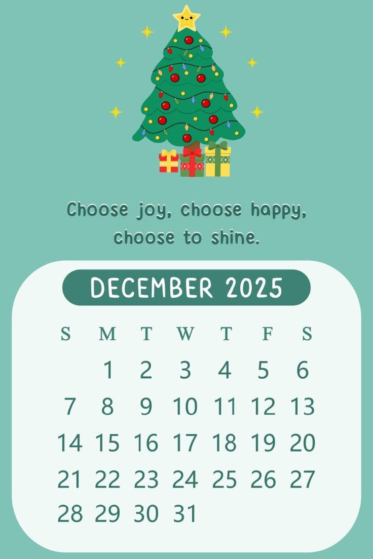 736x1104 December Monthly Cute Kawaii Christmas Tree Motivational Quote Positive Calendar