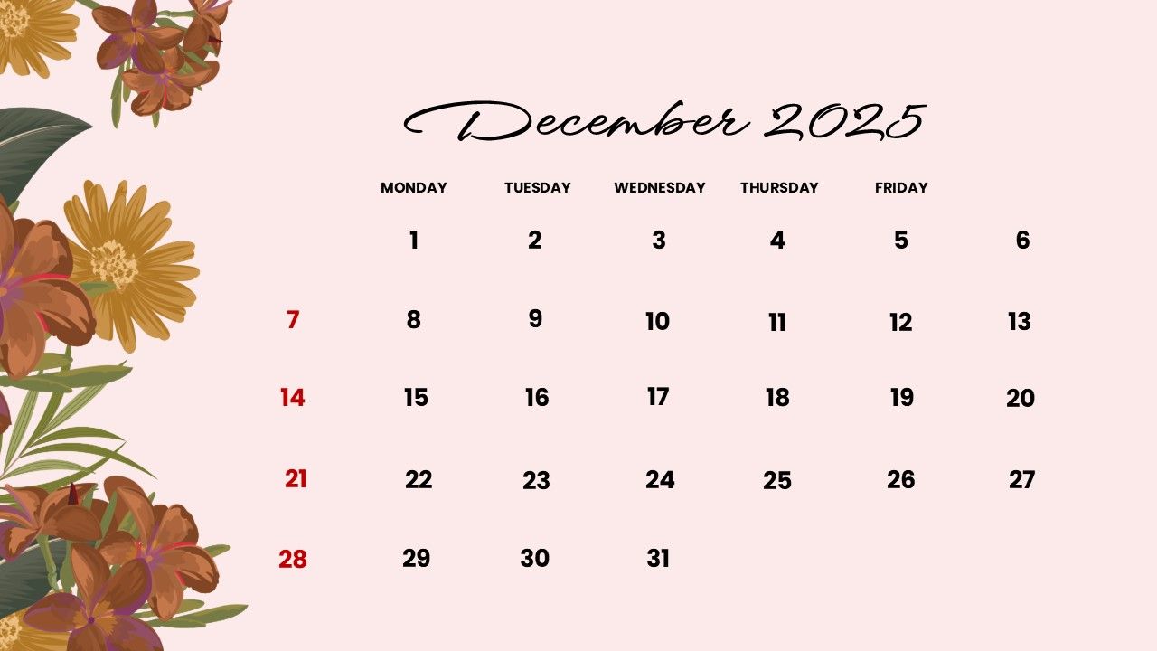 1280x720 Interactive 2025 Calendar. Free PPT Template and Google Slides
