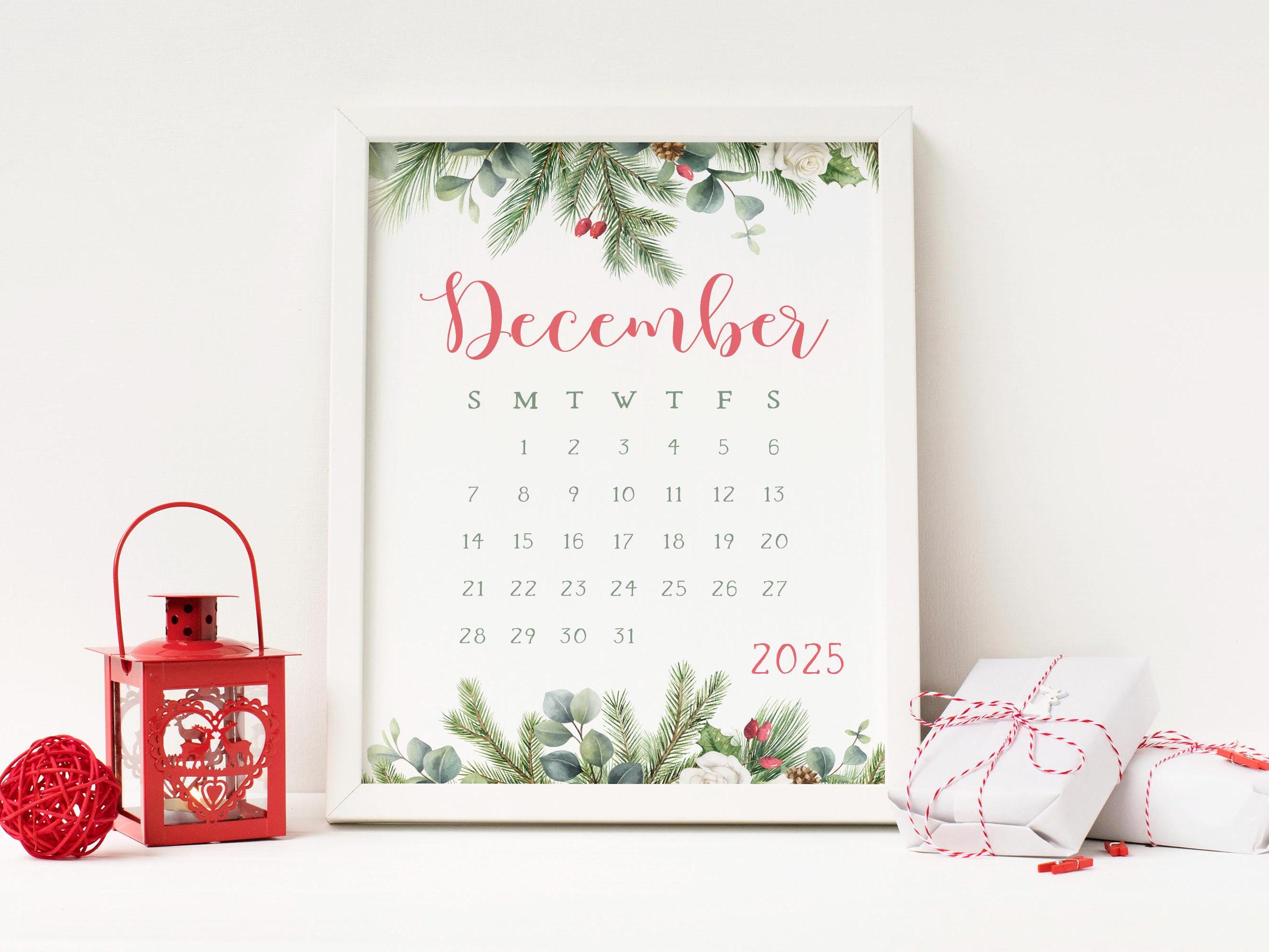 2666x2000 December 2025 Calendar Printable: Winter Floral Planner (digital Download)
