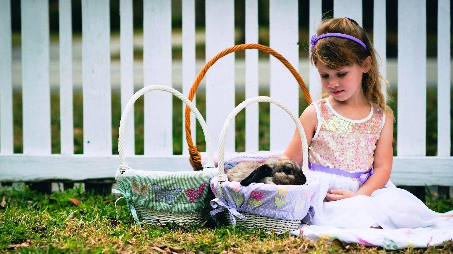 1920x1080 Small Girls With Rabbit Wallpaper