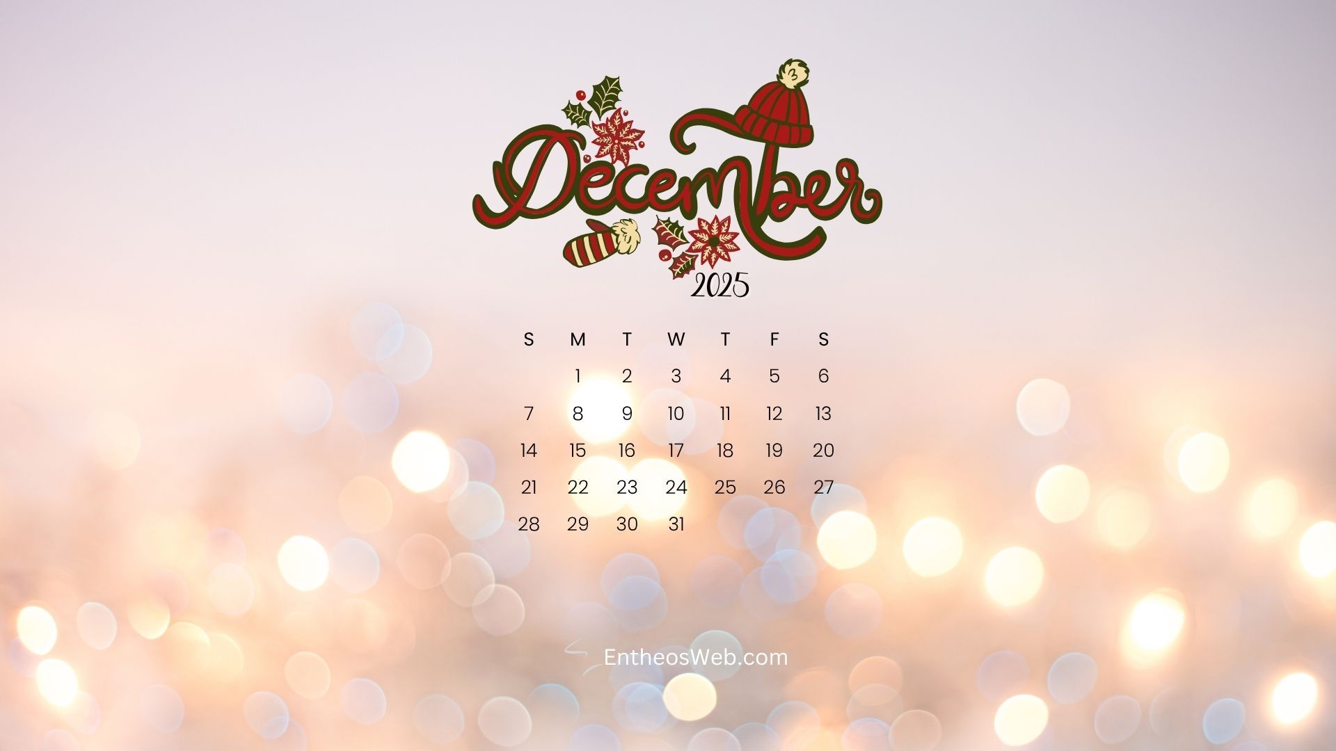1920x1080 December 2025 Calendar Desktop Wallpaper & Screensaver