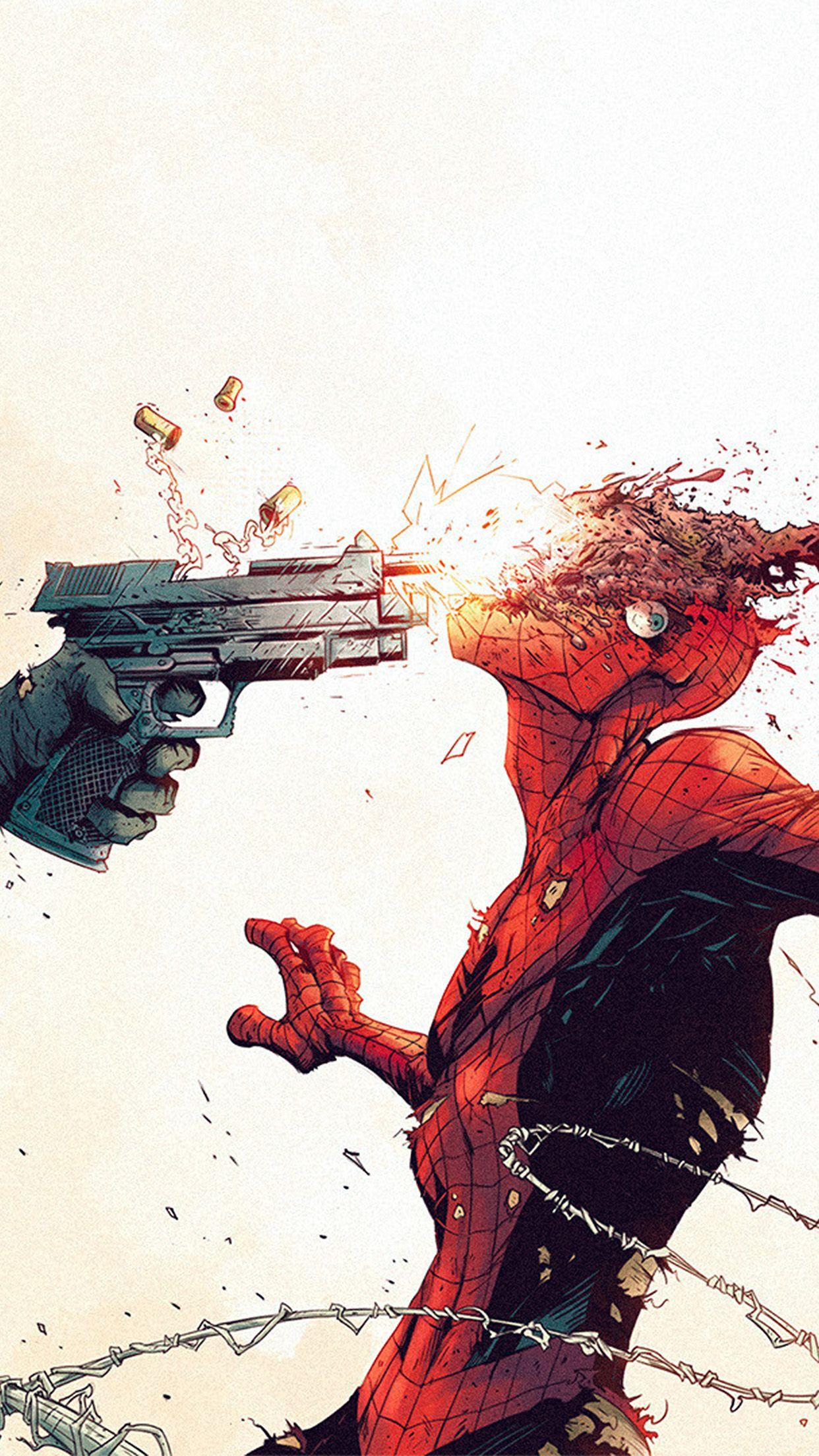 1242x2208 Punisher Spiderman Tonton Revolver Illustration Art Gun Wallpaper