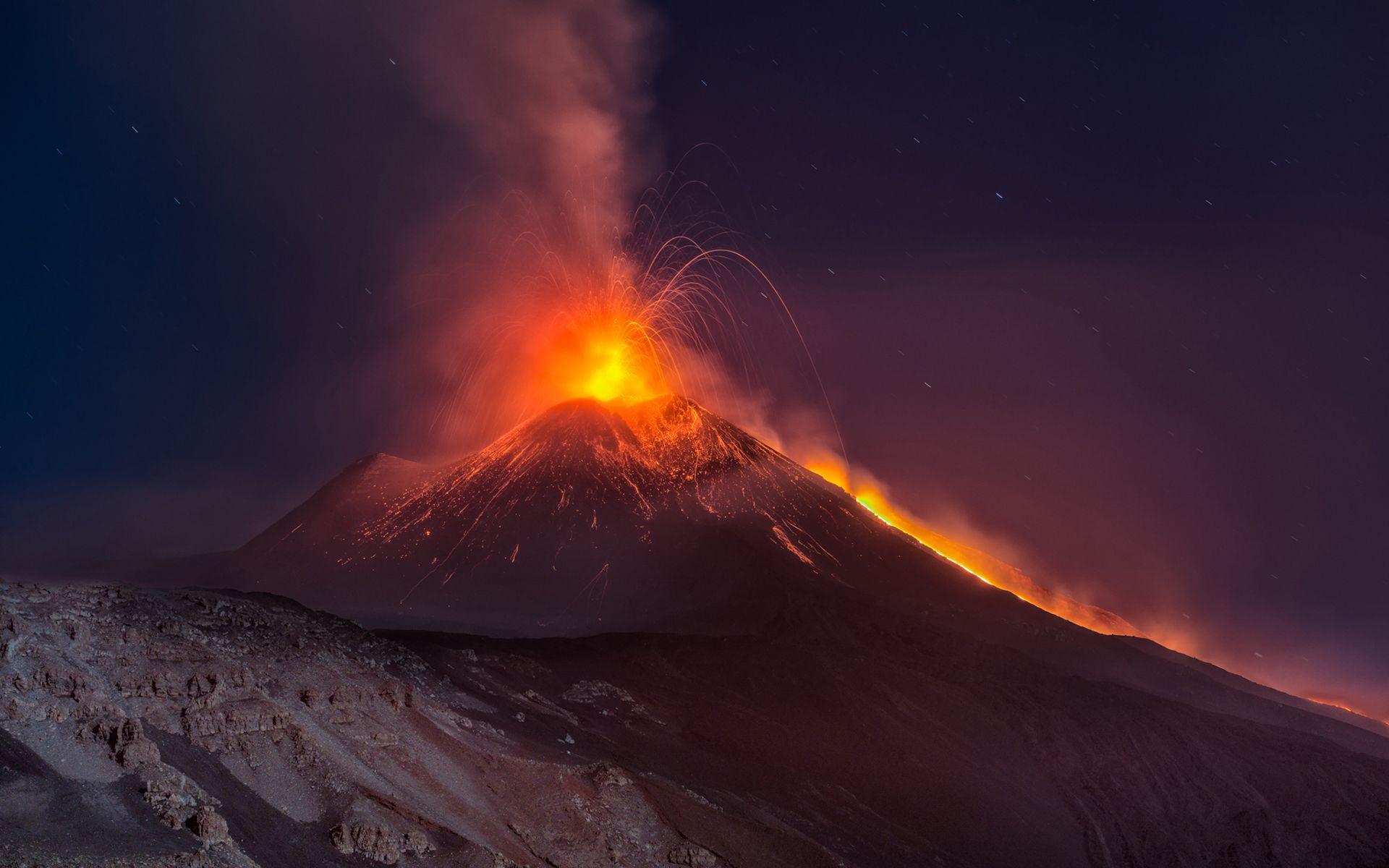 1920x1200 Volcano Lava Eruption Night Stars Mountain HD wallpaper. nature