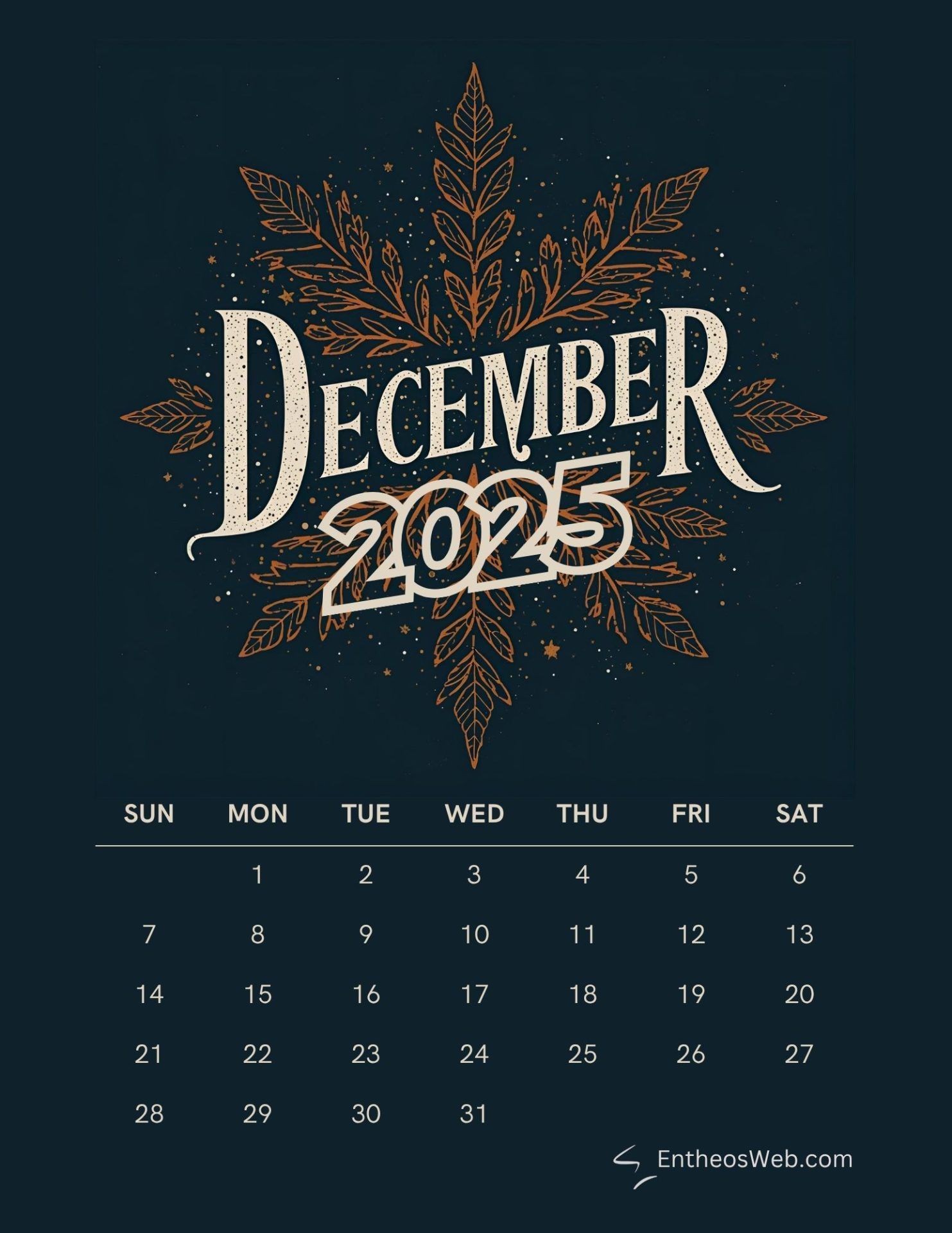 1483x1920 December 2025 Calendar Free PDF Printables