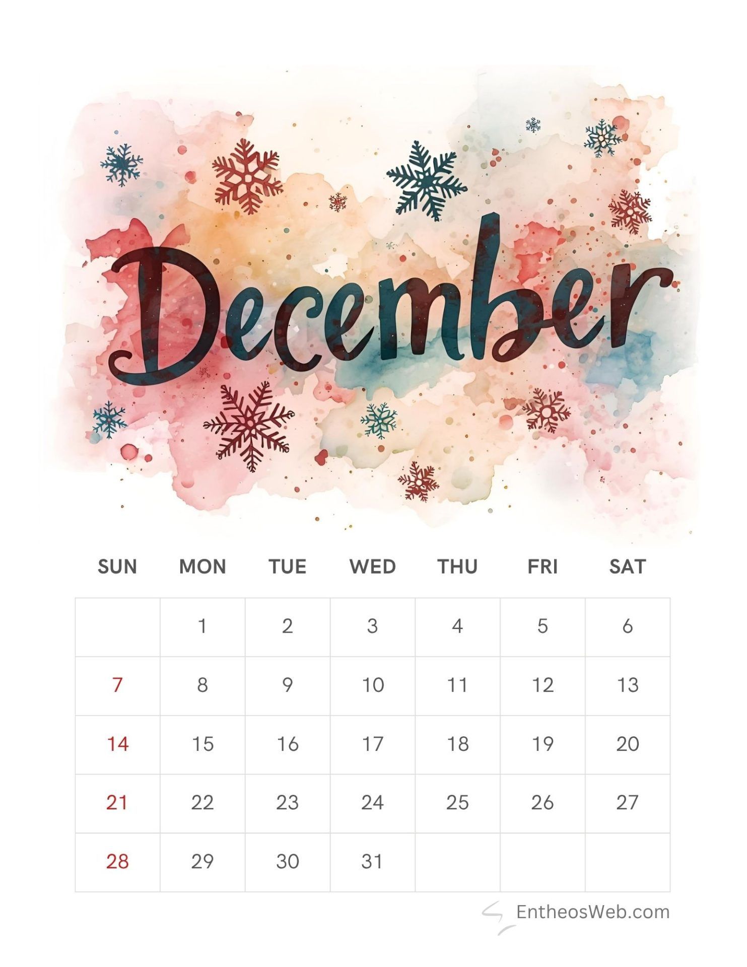 1483x1920 December 2025 Calendar Free PDF Printables