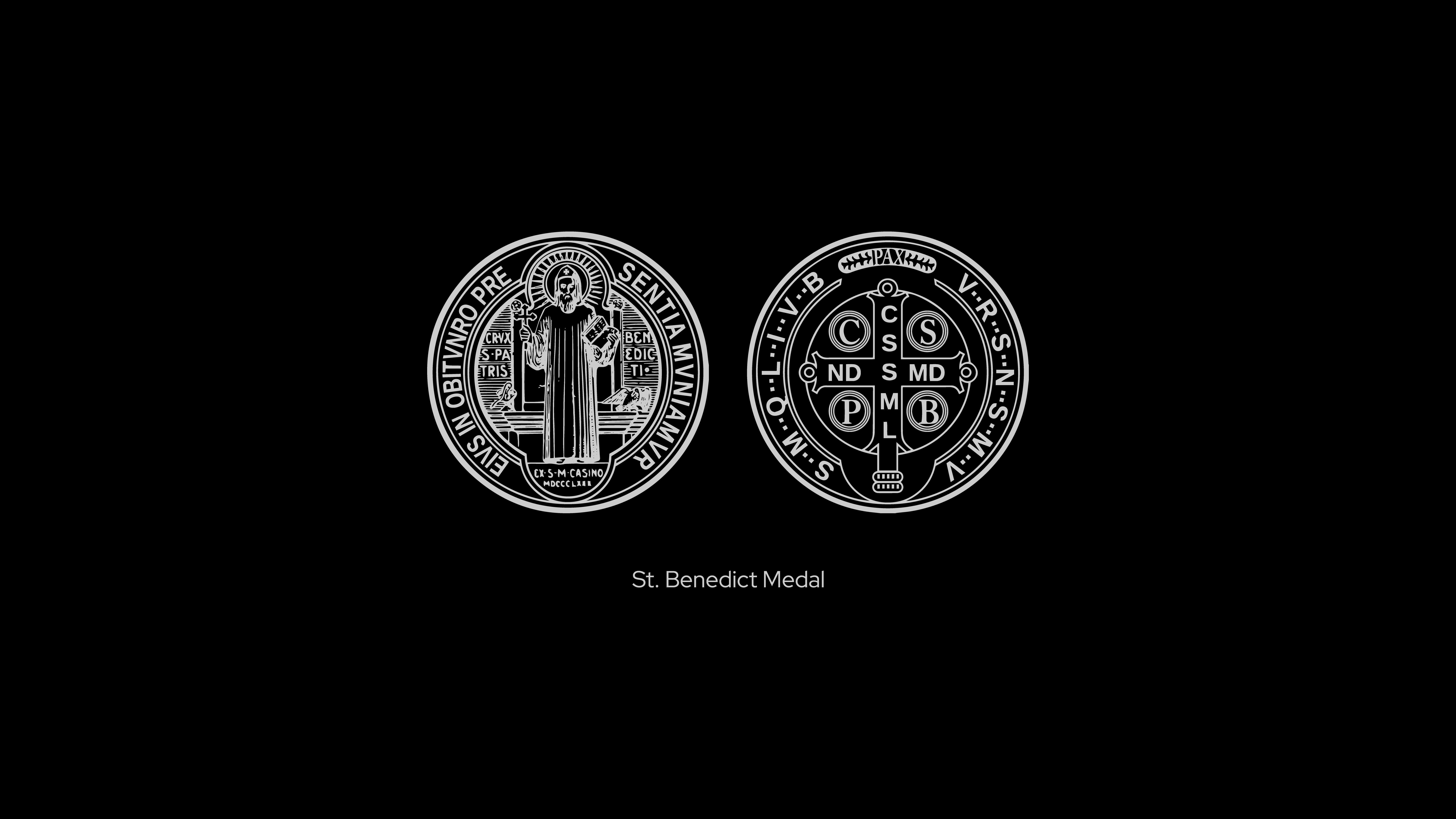8000x4500 4K, Catholicism, catholic, medallion, monochrome, saint, religion, black background, Latin, Medals, religious, bible, HD Wallpaper