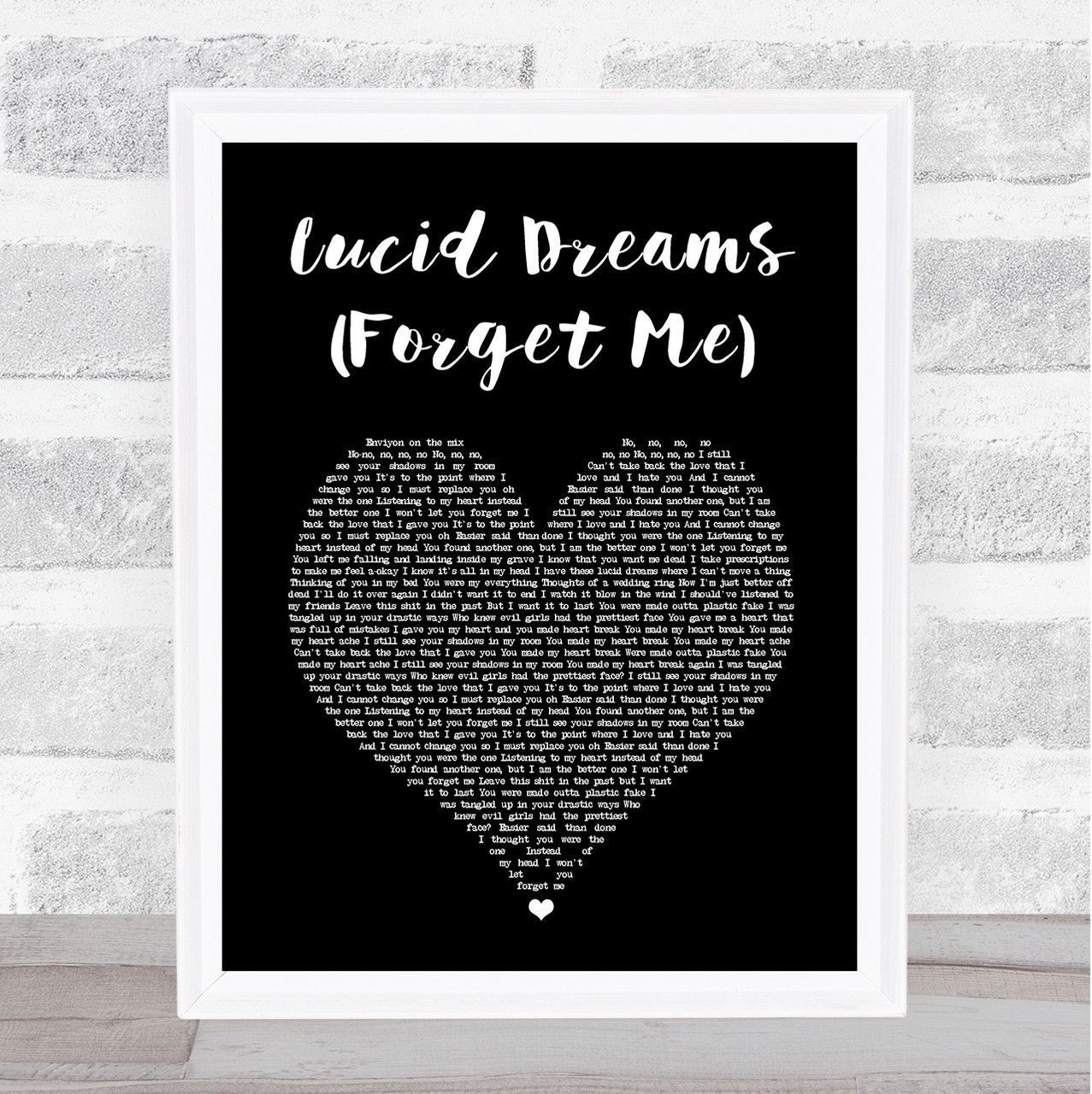 1277x1280 Juice WRLD Lucid Dreams (Forget Me) Black Heart Song Lyric Print