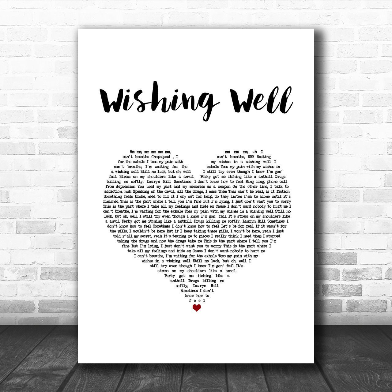 1280x1280 Juice WRLD Wishing Well White Heart Song Lyric Music Art Print Lyric Designs
