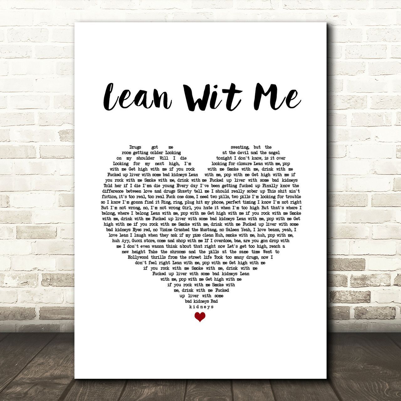 1280x1280 Juice WRLD Lean Wit Me White Heart Song Lyric Art Print Heart Print