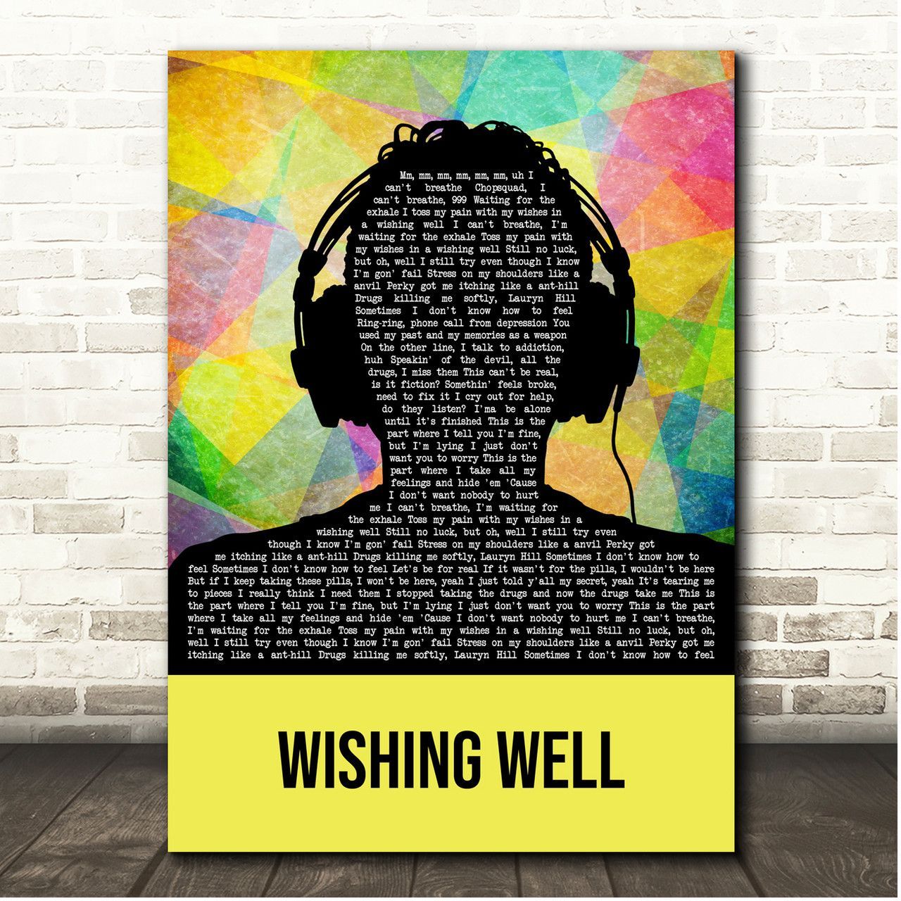 1280x1280 Juice Wrld Wishing Well Multicolour Man Headphones Song Lyric Print Lyric Designs