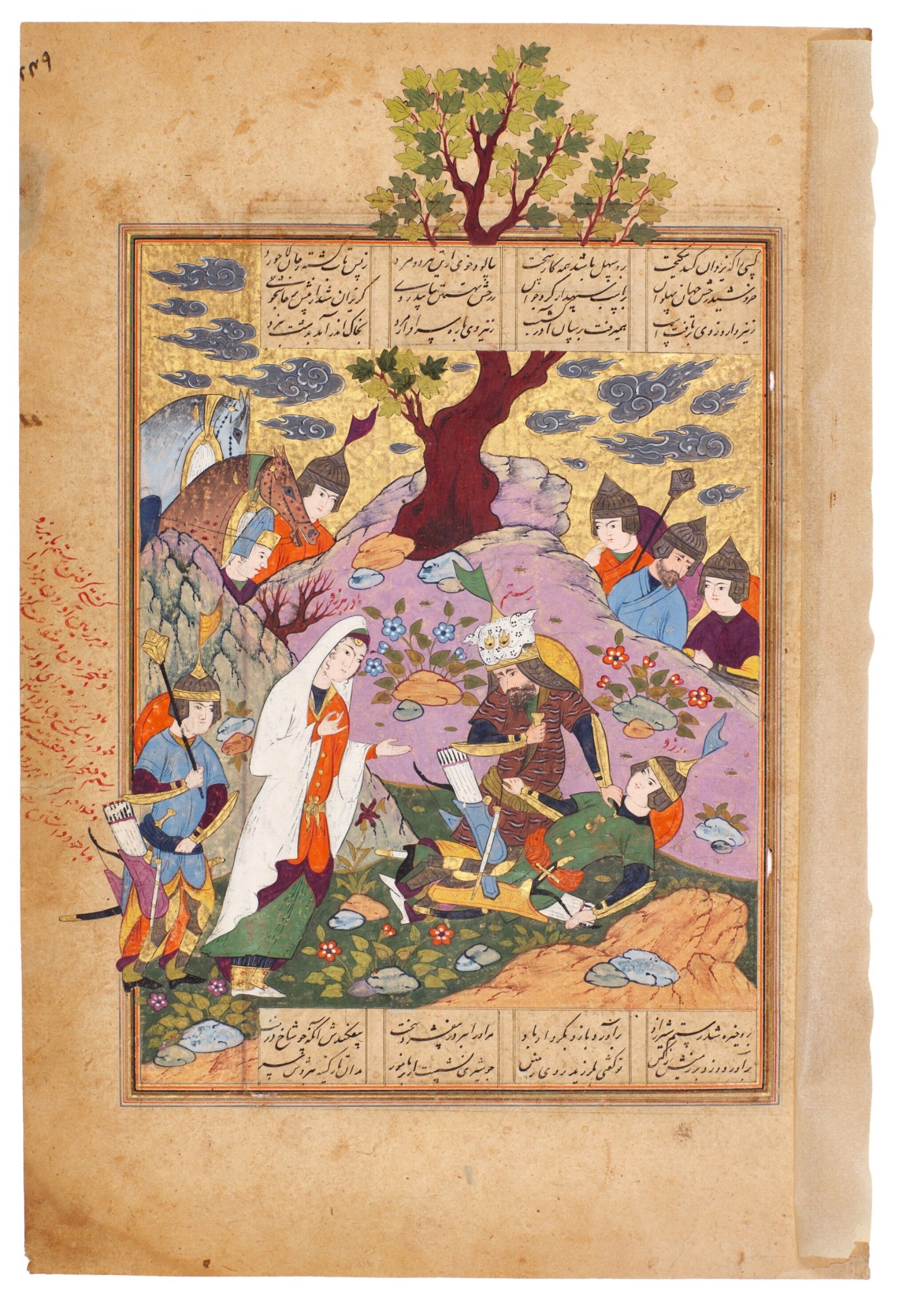 2048x2962 An illustrated and illuminated leaf from a manuscript of Firdausi's Shahnameh: Barzu's mother prevents Rustam from killing her son, Persia, Qazwin, Safavid, last quarter 16th century. Arts of the Islamic World