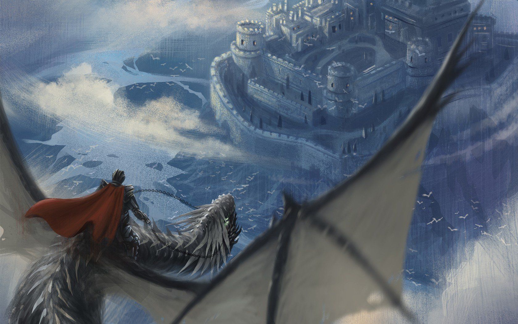 1680x1050 Majestic Dragon Overlook: HD Fantasy Realm Wallpaper