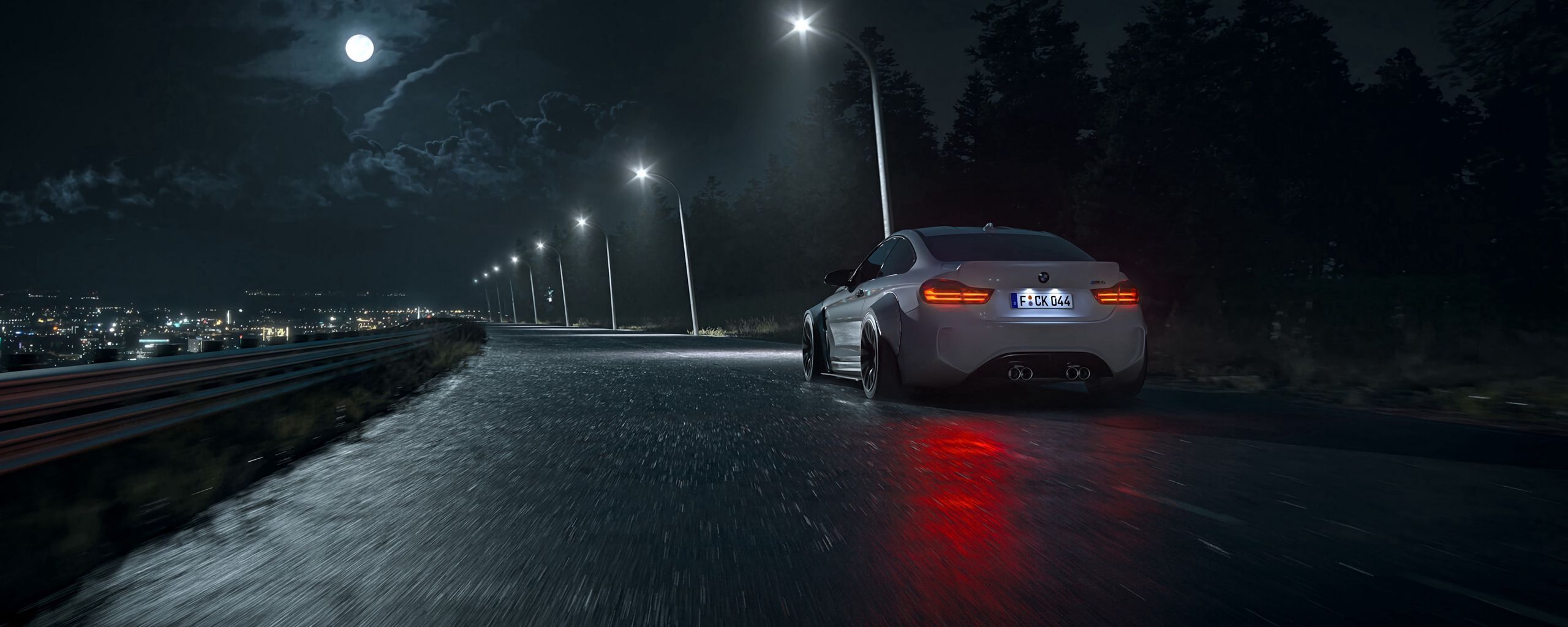 2560x1024 Download wallpaper 2560x1024 car, road, night, asphalt, wet, dark ultrawide monitor HD background