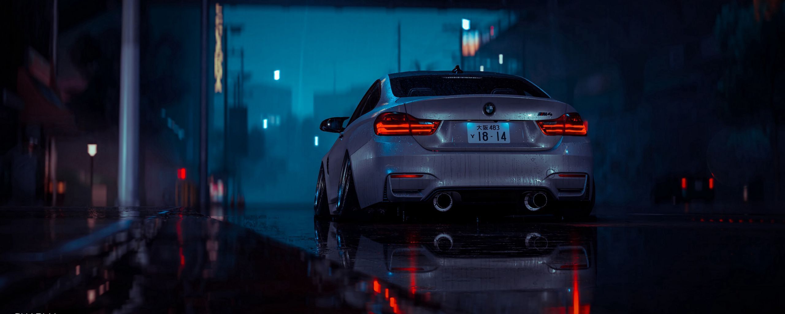 2560x1024 Download wallpaper 2560x1024 car, gray, wet, night, rain ultrawide monitor HD background