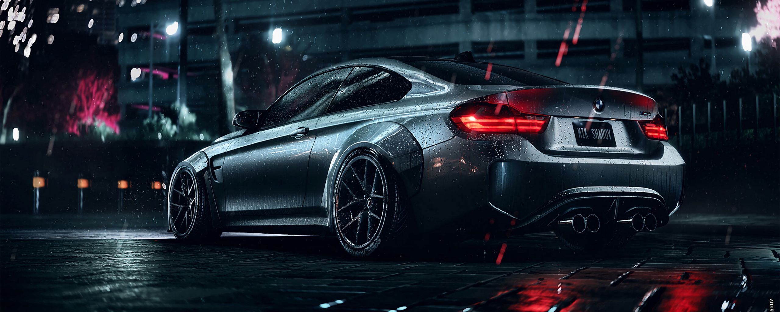 2560x1024 Download wallpaper 2560x1024 bmw, car, sports, coupe, gray, metallic, wet, night ultrawide monitor HD background