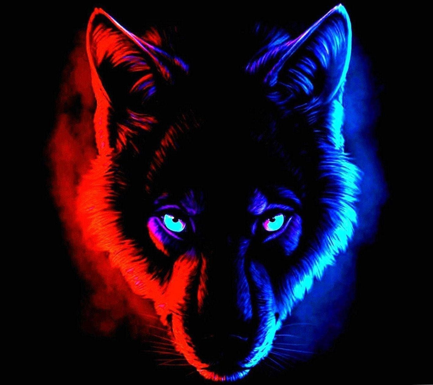 1420x1262 Download Red And Blue Wolf Art Wallpaper