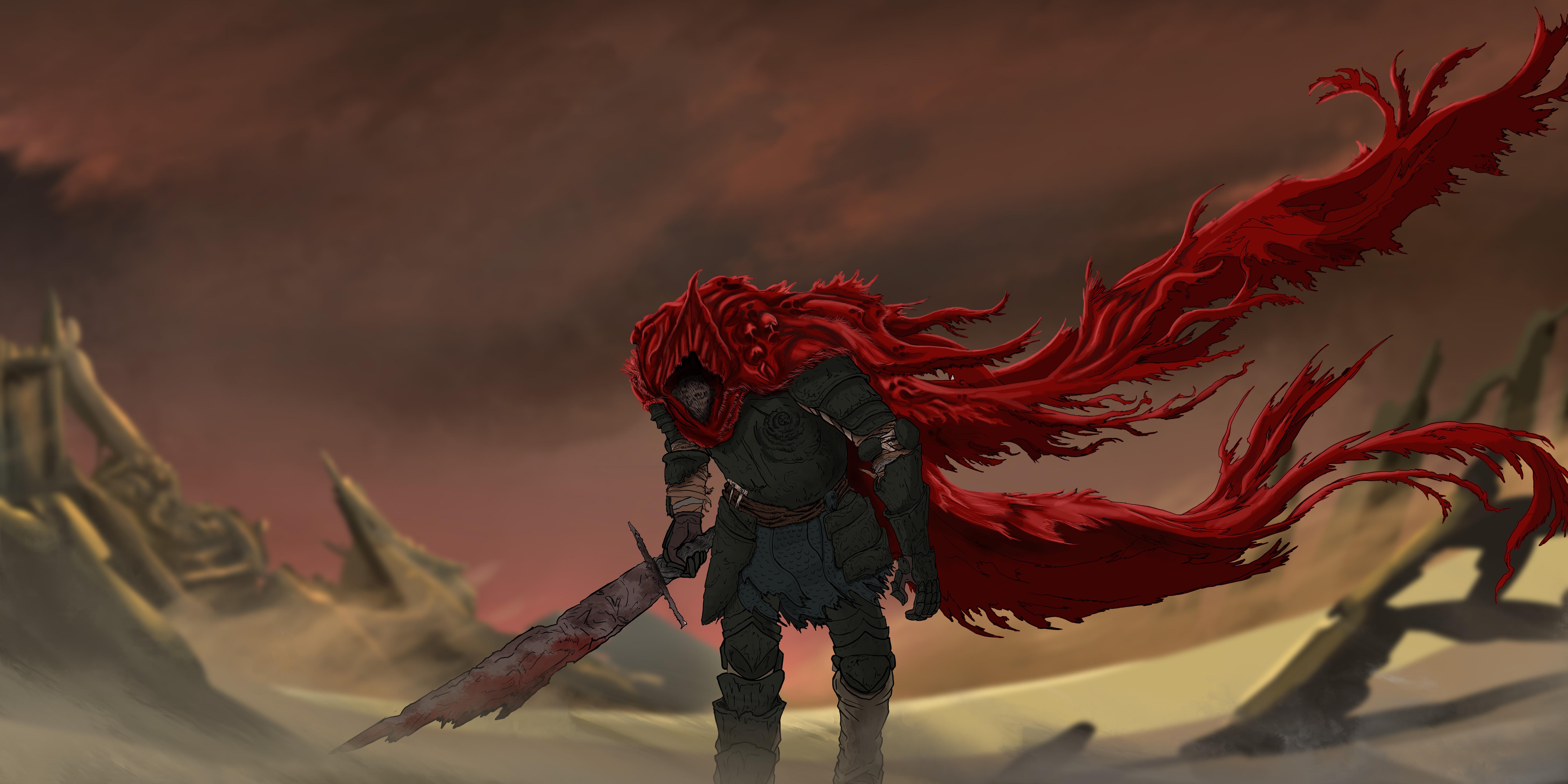 7200x3600 Slave Knight Gael fan art I made. One I did this time last year, the other I just finished