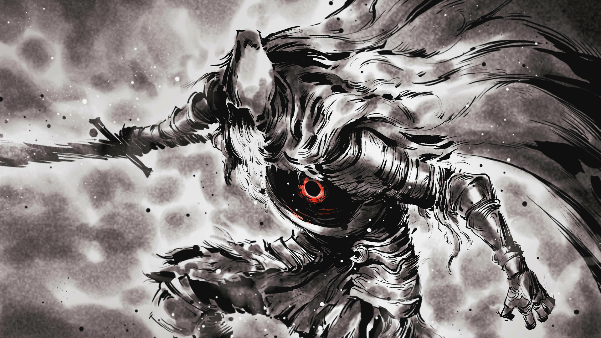 1920x1080 dark fantasy, Dark Souls, game art, knight, Dark Souls III, monochrome, Slave Knight Gael, HD Wallpaper