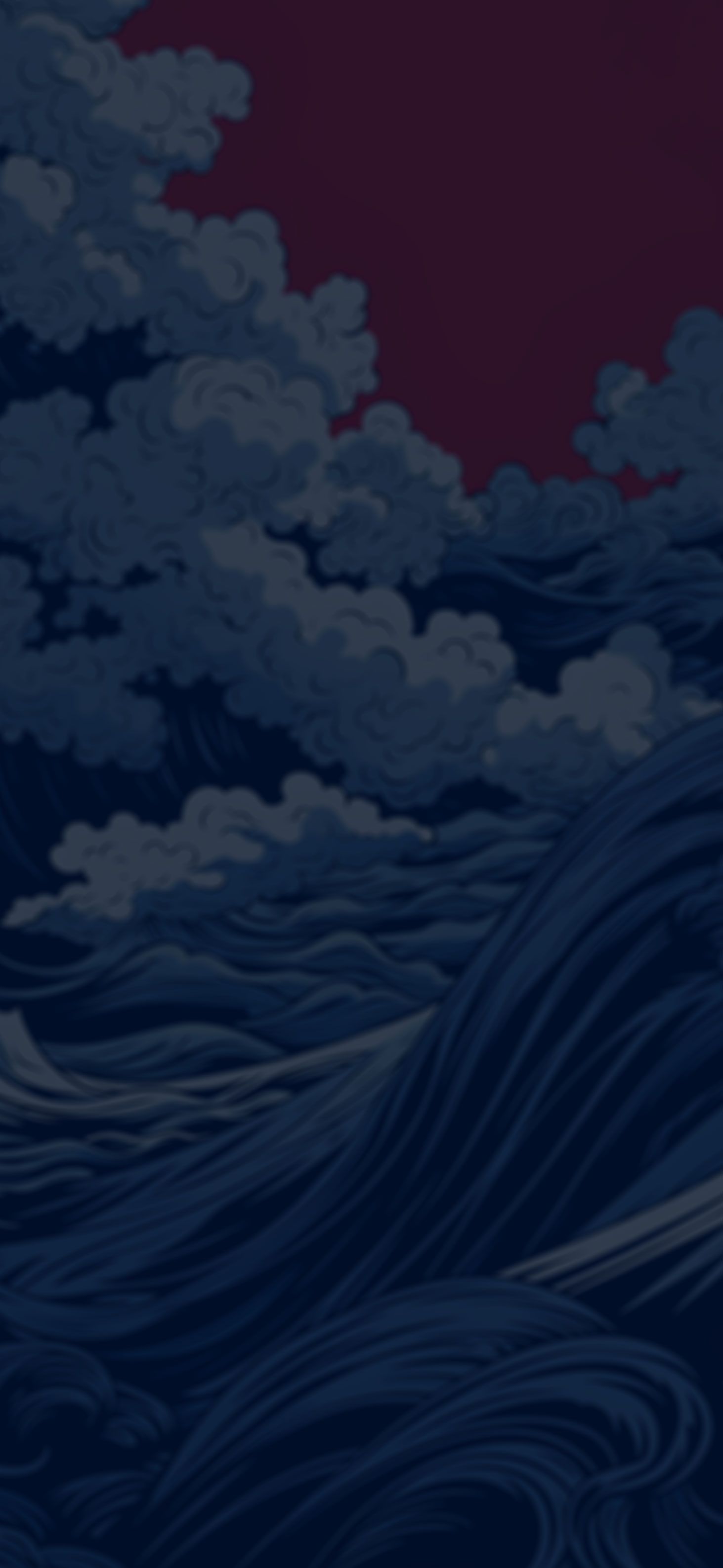 1463x3171 Dynamic Blue Waves on Red Background Wallpaper