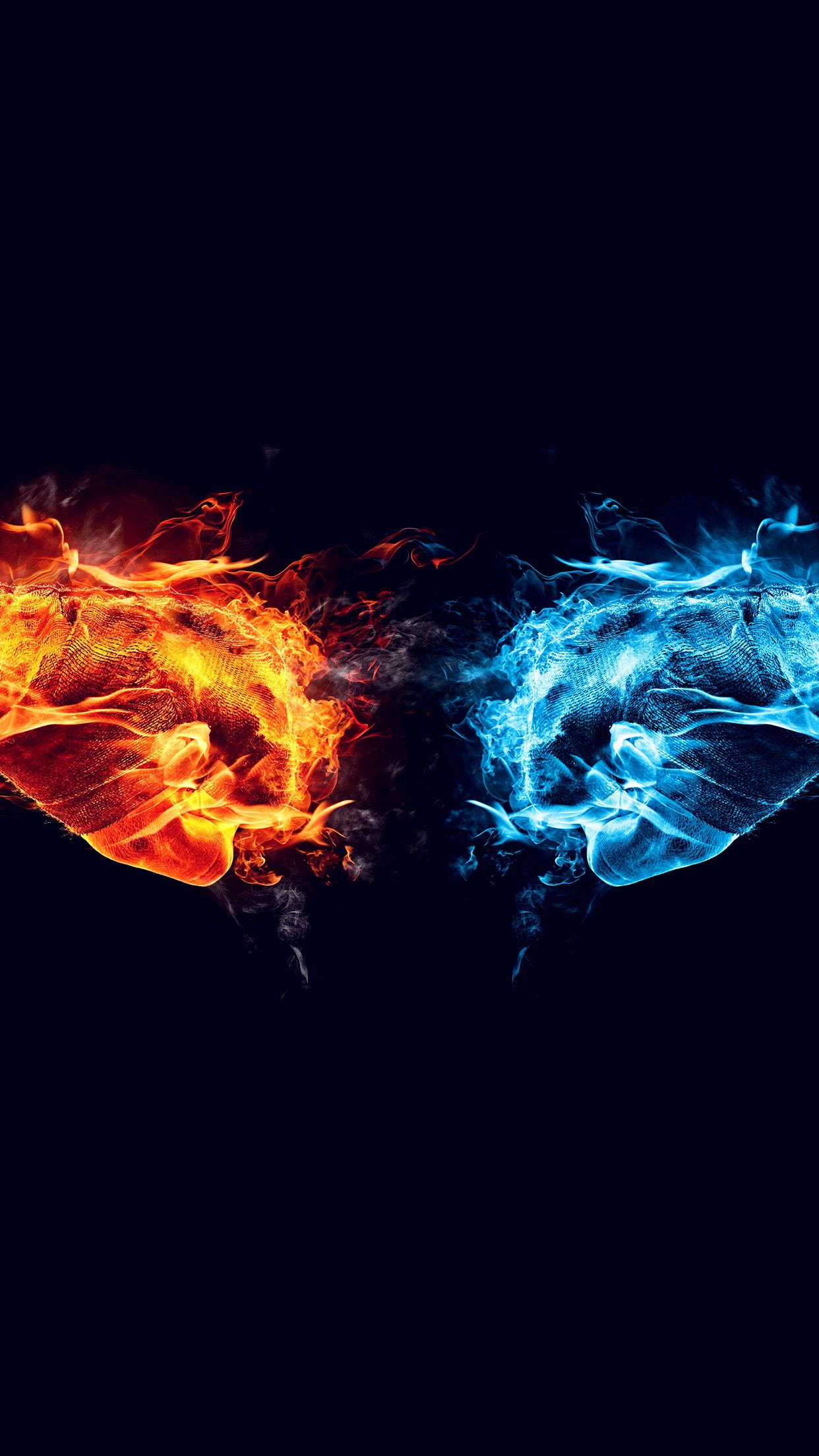 1242x2208 cold fire dark art illustration blue red pattern