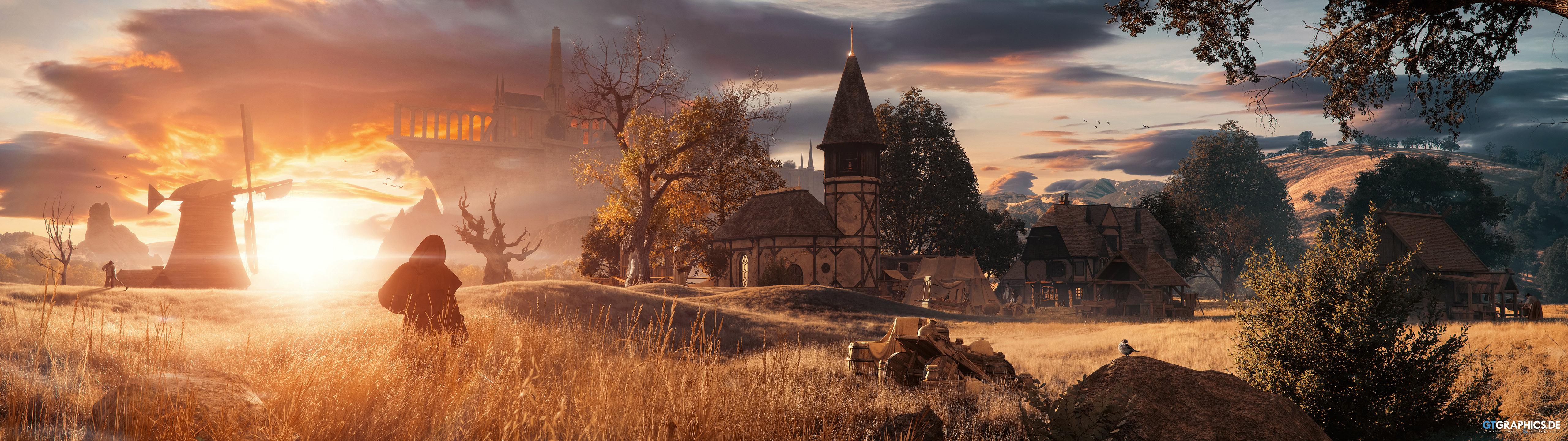5120x1440 Download Fantasy Landscape Castle Fantasy Landscape HD Wallpaper