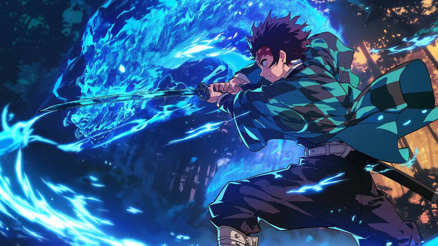 1536x864 Demon Slayer Tanjiro Kamado with Nichirin Desktop Wallpaper