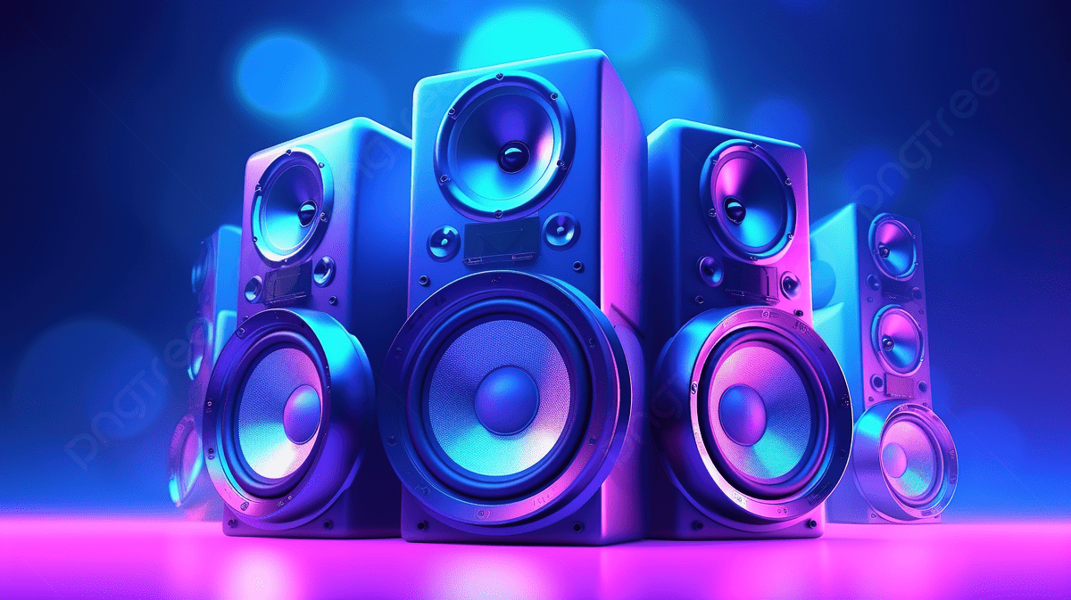 1200x673 Mesmerizing 3D Illustration Violet Illuminated Blue Speaker System Against A Blue Backdrop, Sound Box, Amplifier, Sound Speaker Background Image And Wallpaper for Free Download