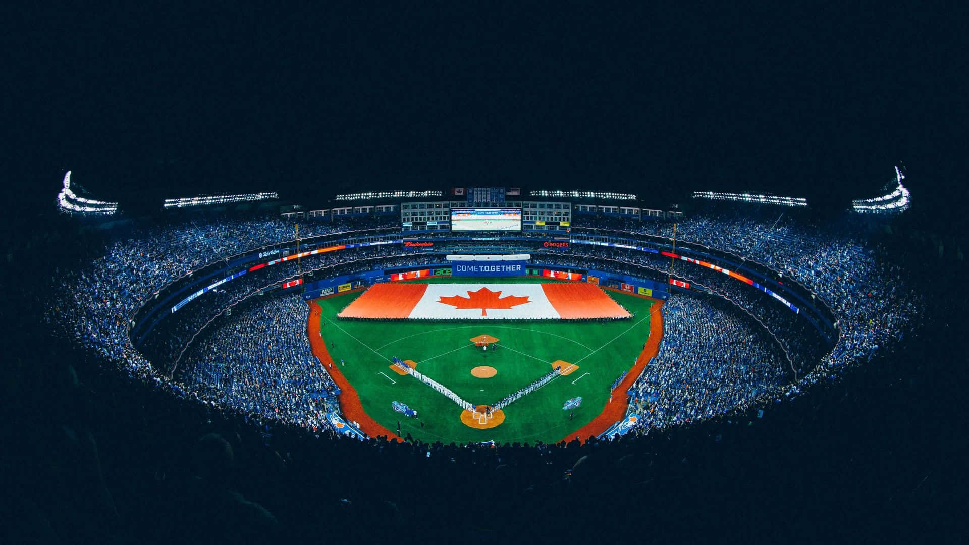 1920x1080 Download Exciting Baseball Game Under the Lights at a Modern Stadium Wallpaper