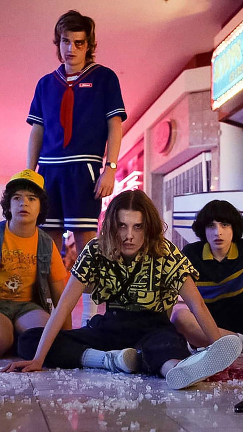 850x1511 Stranger Things, Mall, Mike, Steve, Mind, Dustin, Flayer, Fight, Starcourt, Eleven HD phone wallpaper