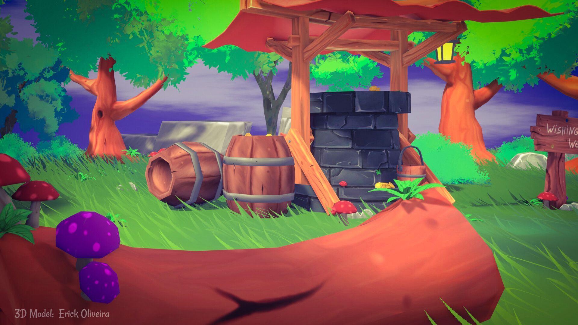 1920x1080 Stylized wishing well