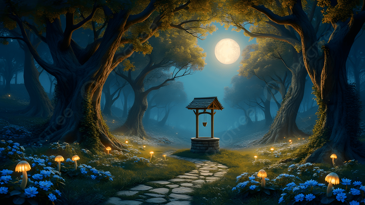 1200x675 Enchanted Forest Grove Moonlight Magic Wishing Well, Enchanted Forest Grove, Moonlight Magic, Wishing Well Background Image And Wallpaper for Free Download