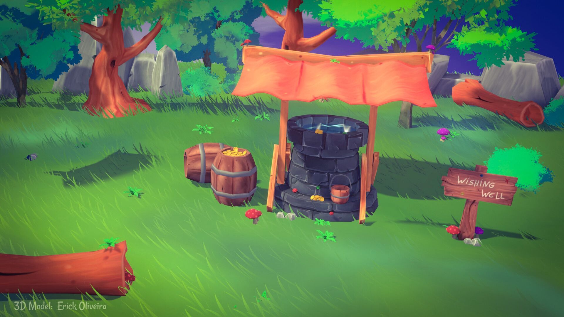 1920x1080 Stylized wishing well