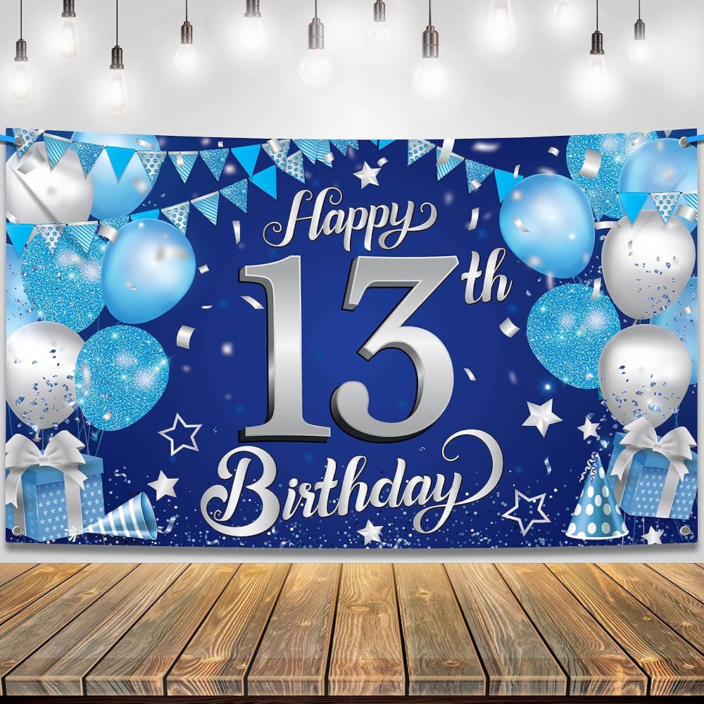1000x1000 KatchOn, XtraLarge Blue Happy 13th Birthday Banner Inchth Birthday Decorations for Boys and Girls. Blue and Silver 13 Birthday Backdrop. Happy 13th Birthday Decorations for
