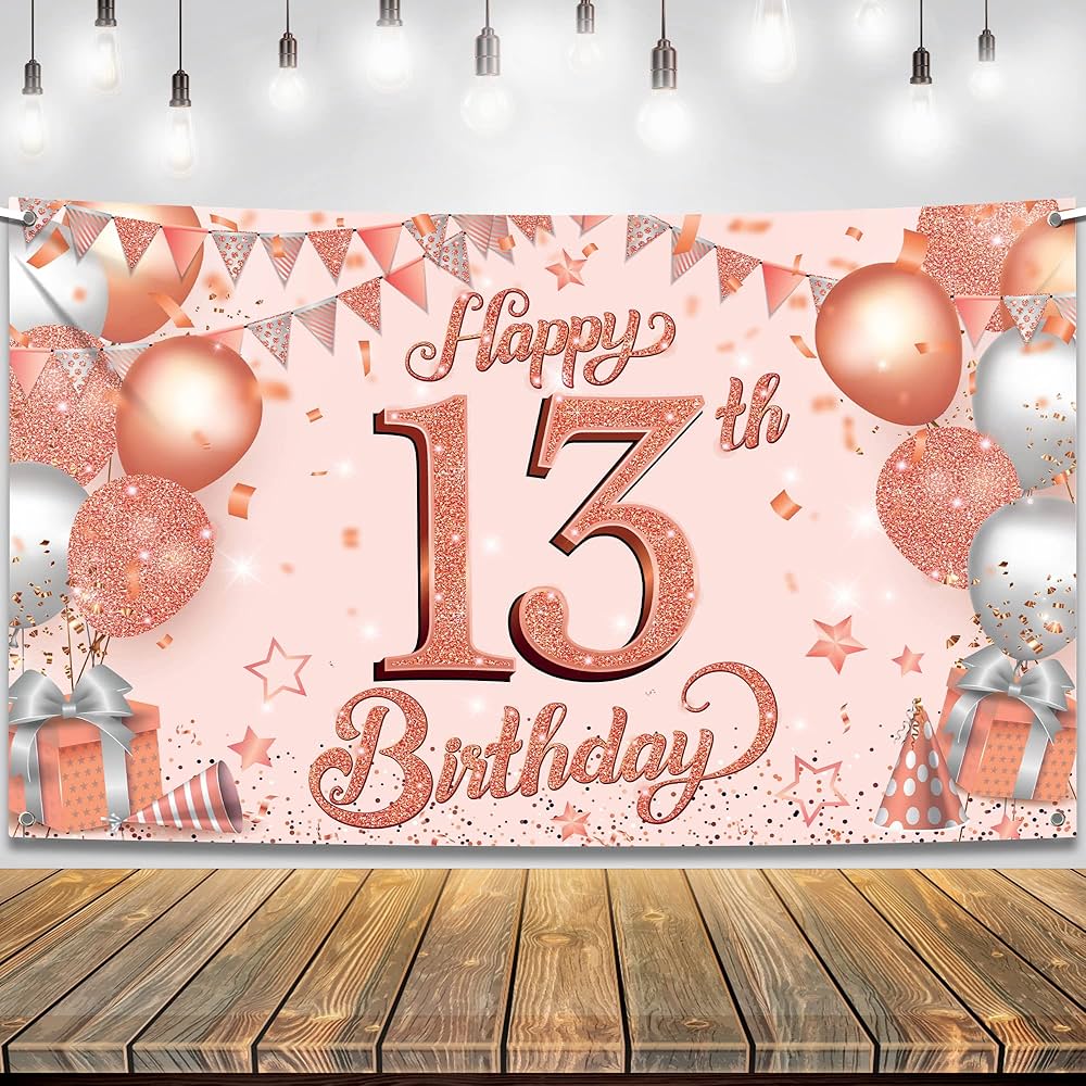 1000x1000 KatchOn, Rose Gold 13th Happy Birthday Banner, 72x44 Inchth Backdrop Banner for Happy Birthday Decorations. Rose Gold Party Decorations, 13 Bday Girl Decorations : Toys & Games