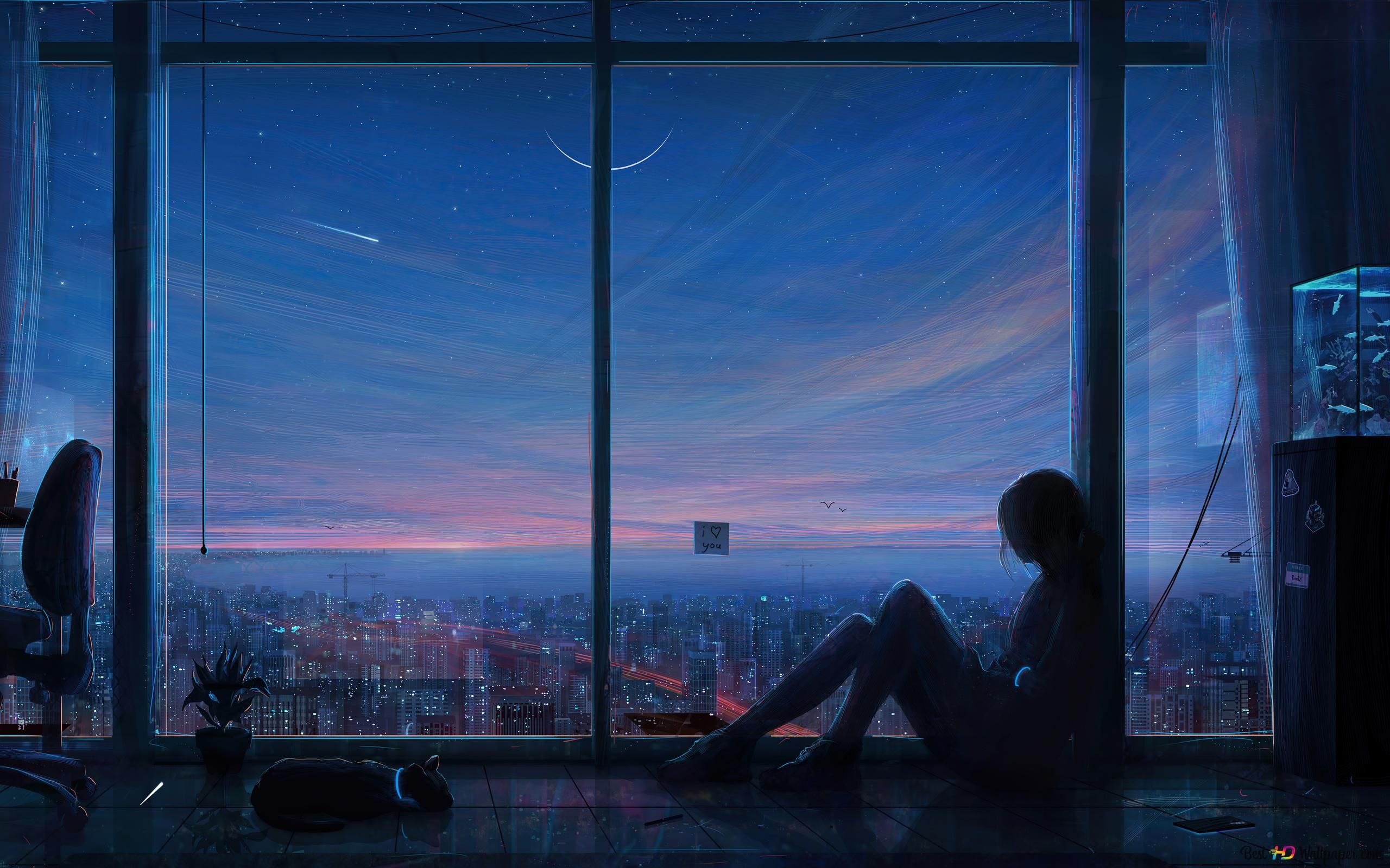 2560x1600 Into the night alone by the window 4K wallpaper download
